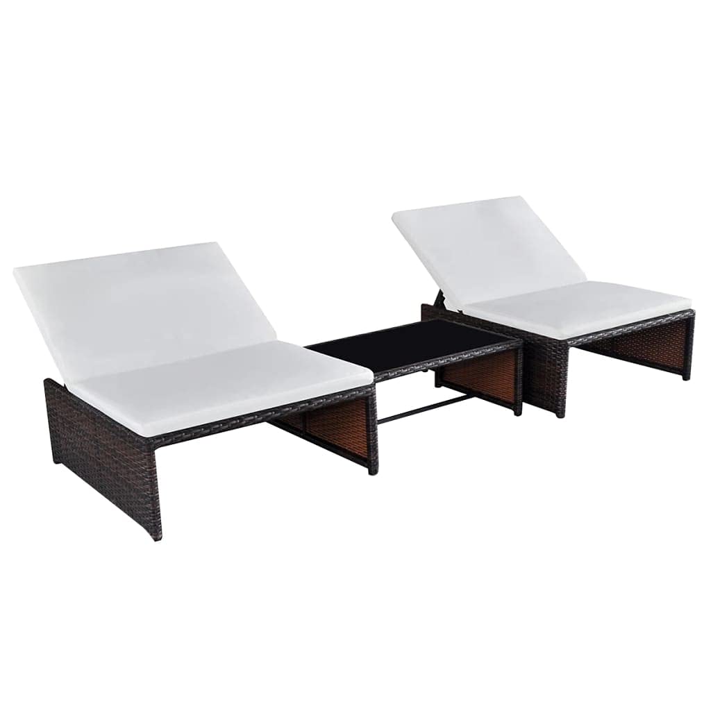 2-Piece Brown Poly Rattan Outdoor Chaise Lounge Set with Side Table - Perfect for Poolside, Beach, Garden, Balcony, Patio & Yard Relaxation
