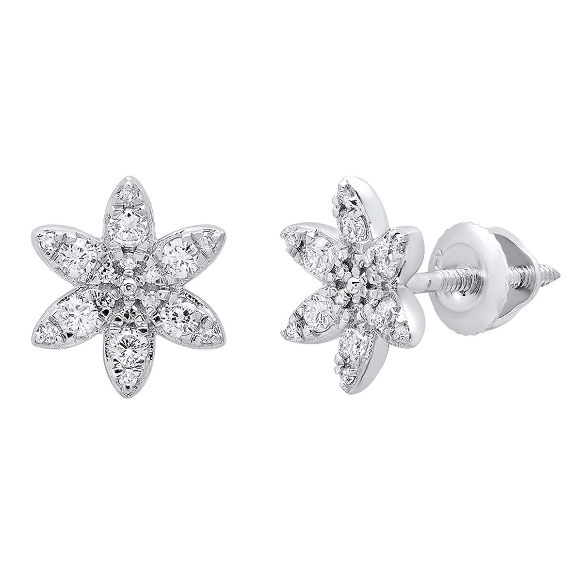 Dazzlingrock Collection 14K Solid White Gold Round Gemstone Flower Stud Earrings for Women - Perfect for Weddings, Parties & Everyday Elegance