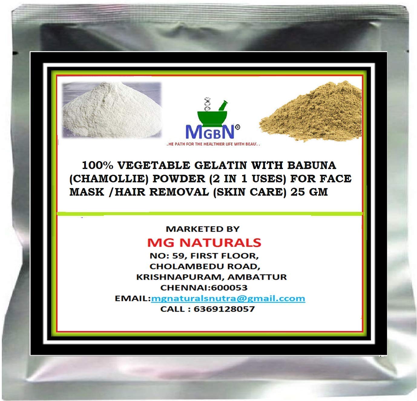 100% Natural Vegetable Gelatin with Chamomile Powder - 2-in-1 Face Mask & Hair Removal for Glowing Skin - 25g | Perfect for DIY Skincare & Spa Treatments at Home
