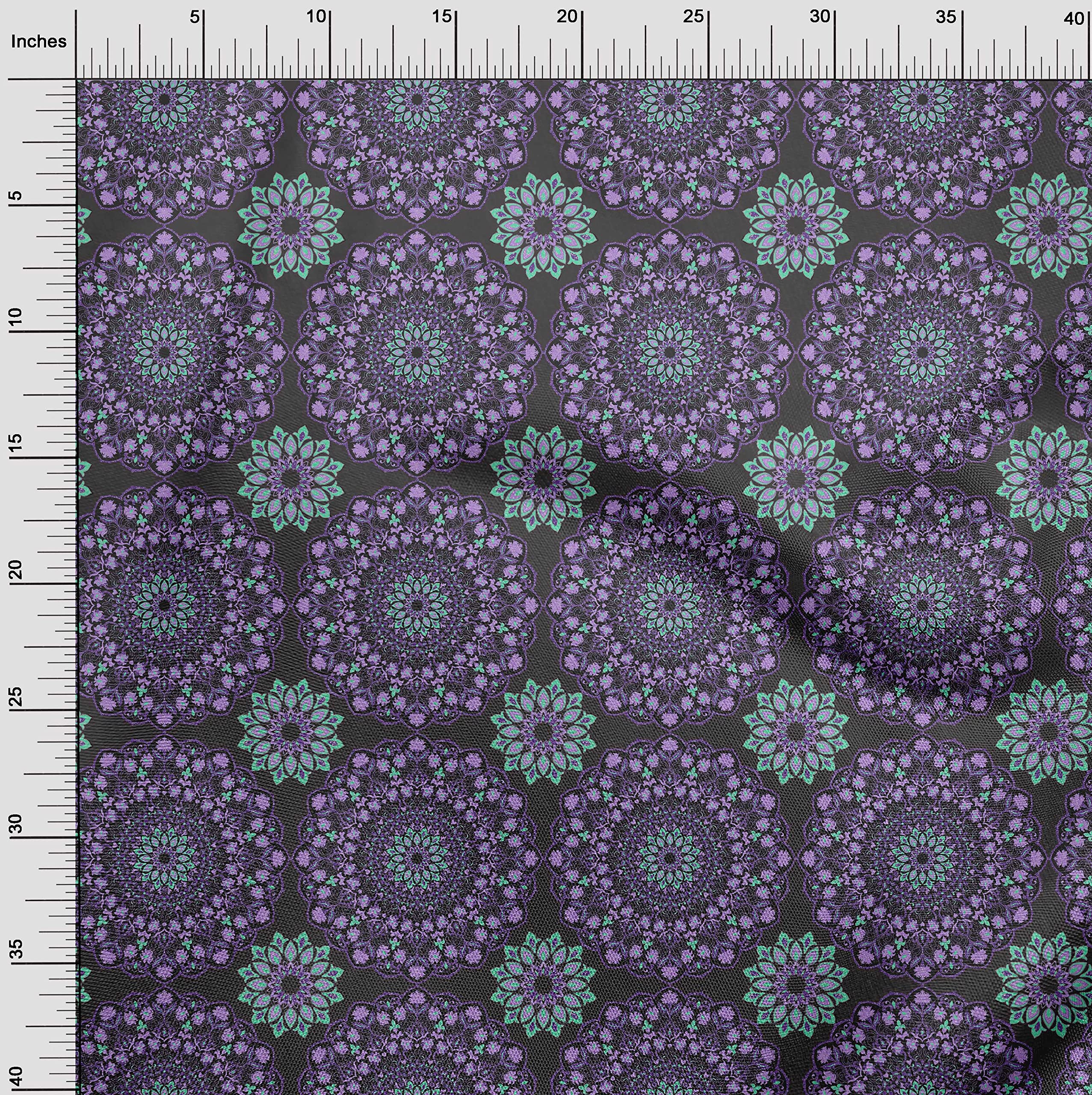 oneOone Velvet Gray Fabric Mandala Print - 58 Inch Wide DIY Sewing Material for Clothing, Home Decor & Crafts | Soft Fabric by The Yard for Dresses, Curtains, Pillows & Quilting