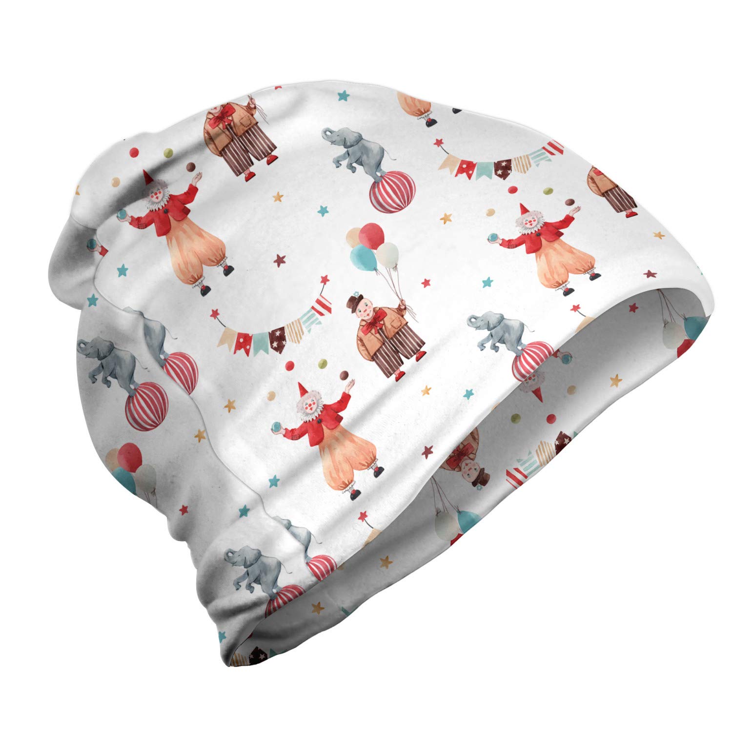 Ambesonne Unisex Beanie - Watercolor Clowns Design, Warm Winter Hat for Men & Women, Soft Knit Beanie for Hiking, Outdoor Activities & Cold Weather Fashion
