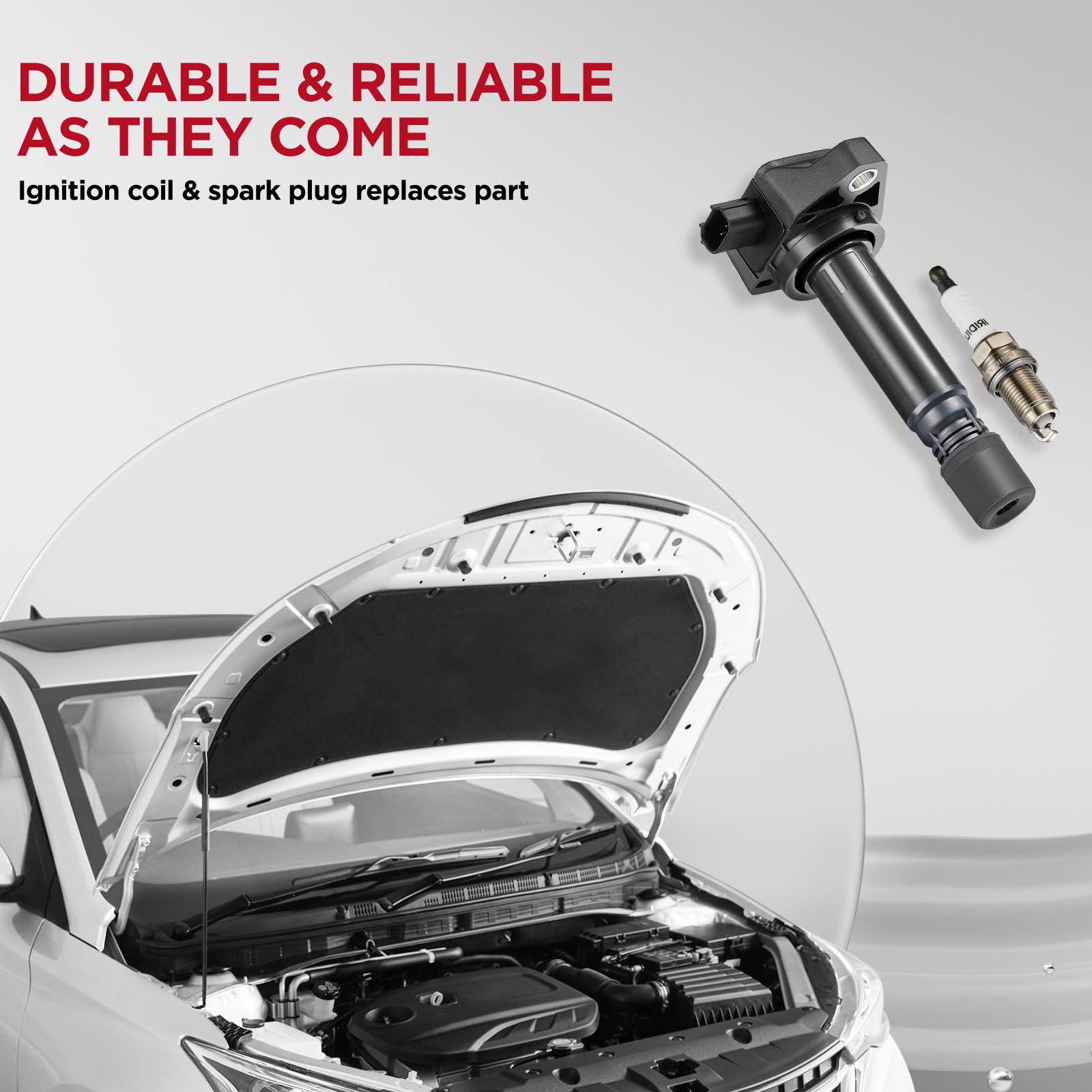 4-Pack Ignition Coil & Iridium Spark Plugs UF582 IZFR6K11S - Compatible with Honda Civic 1.8L L4 (Replaces 30520RNAA01, C1580, UF-582) - High Performance Engine Parts for Smoother Acceleration & Better Fuel Efficiency
