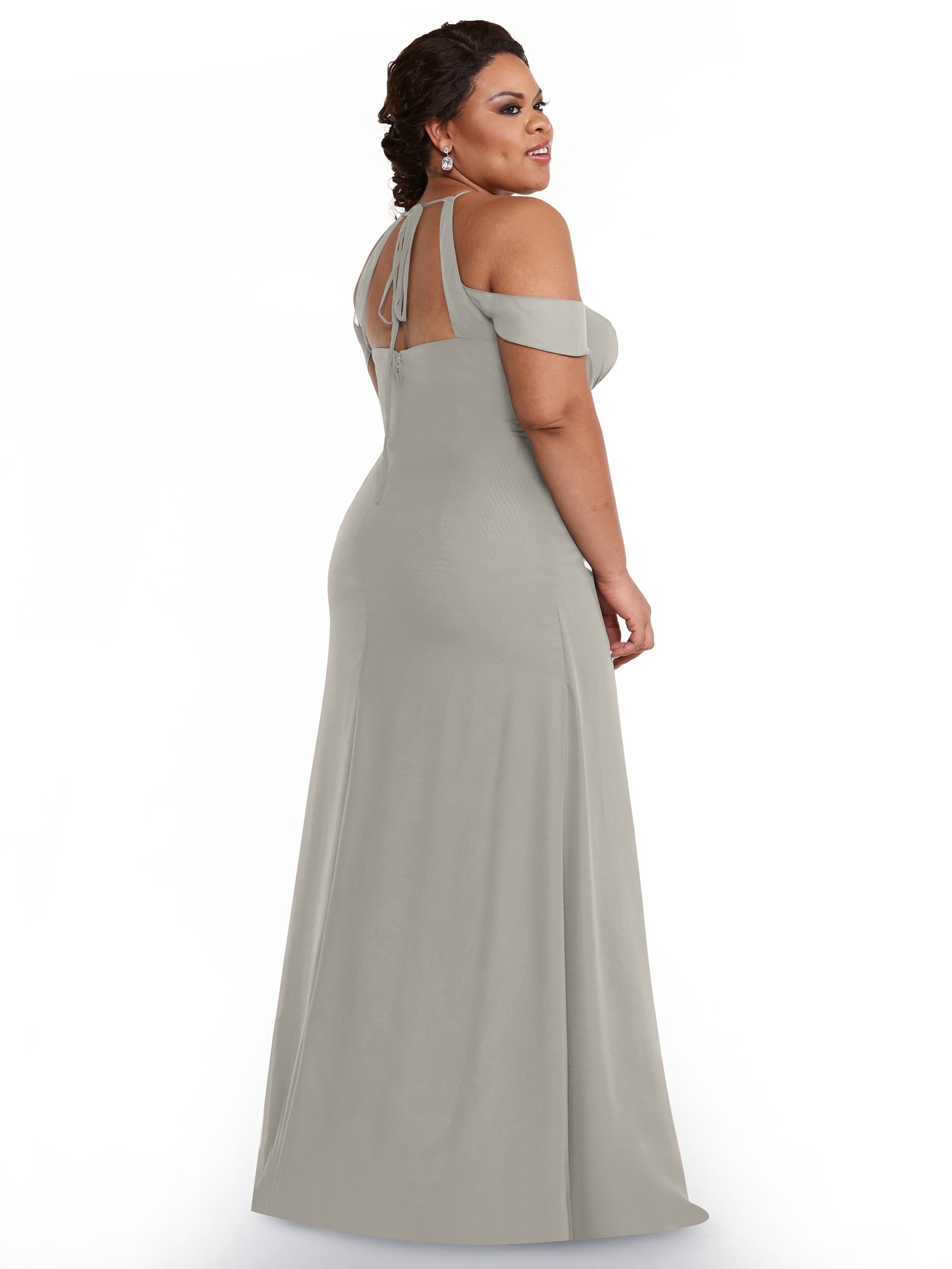 Elegant Off-The-Shoulder Chiffon Bridesmaid Dress with Halter Neckline - Perfect for Weddings, Formal Events & Special Occasions
