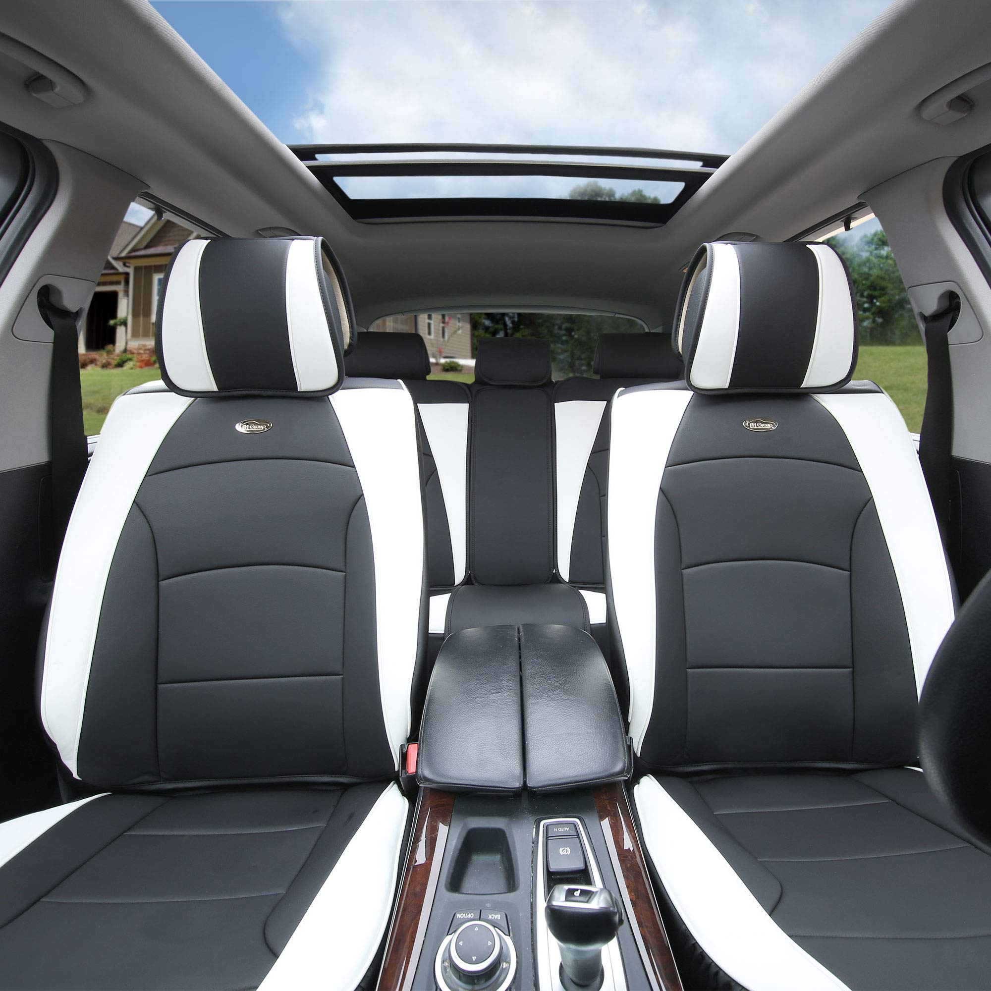 TLH Ultra Comfort Leatherette White Car Seat Cushions Set with Non-Slip Dash Mat - Universal Fit for Cars, Trucks & SUVs - Waterproof Faux Leather Seat Covers for Driving Comfort & Back Support - Perfect for Long Commutes, Road Trips & Daily Driving
