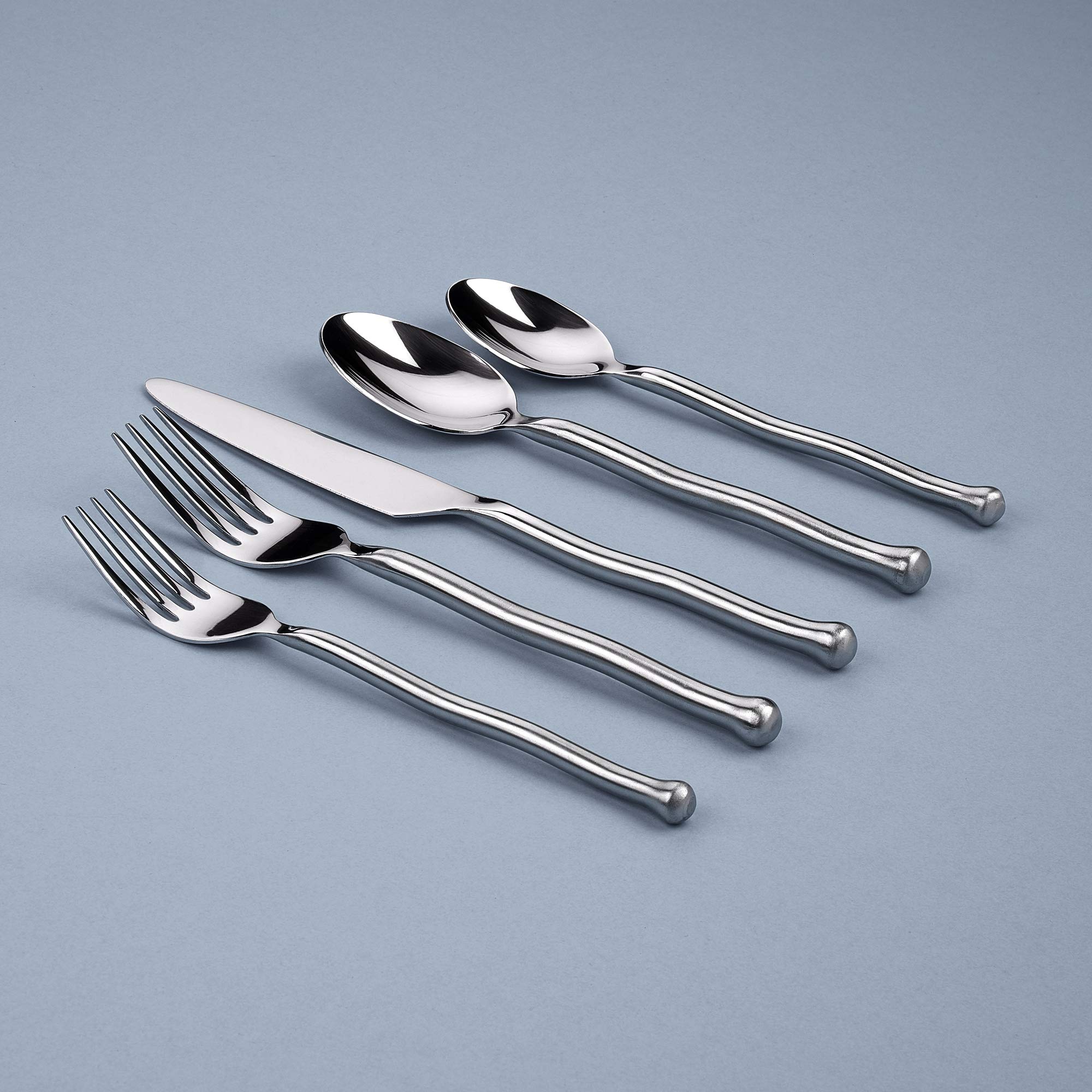 Gourmet Settings 20-Piece Exotique Platinum Flatware Set - Matte/Polished Stainless Steel Cutlery (Service for 4) - Knife, Fork & Spoon Set - Dishwasher Safe Kitchen Utensils - Perfect for Dinner Parties, Weddings & Formal Dining
