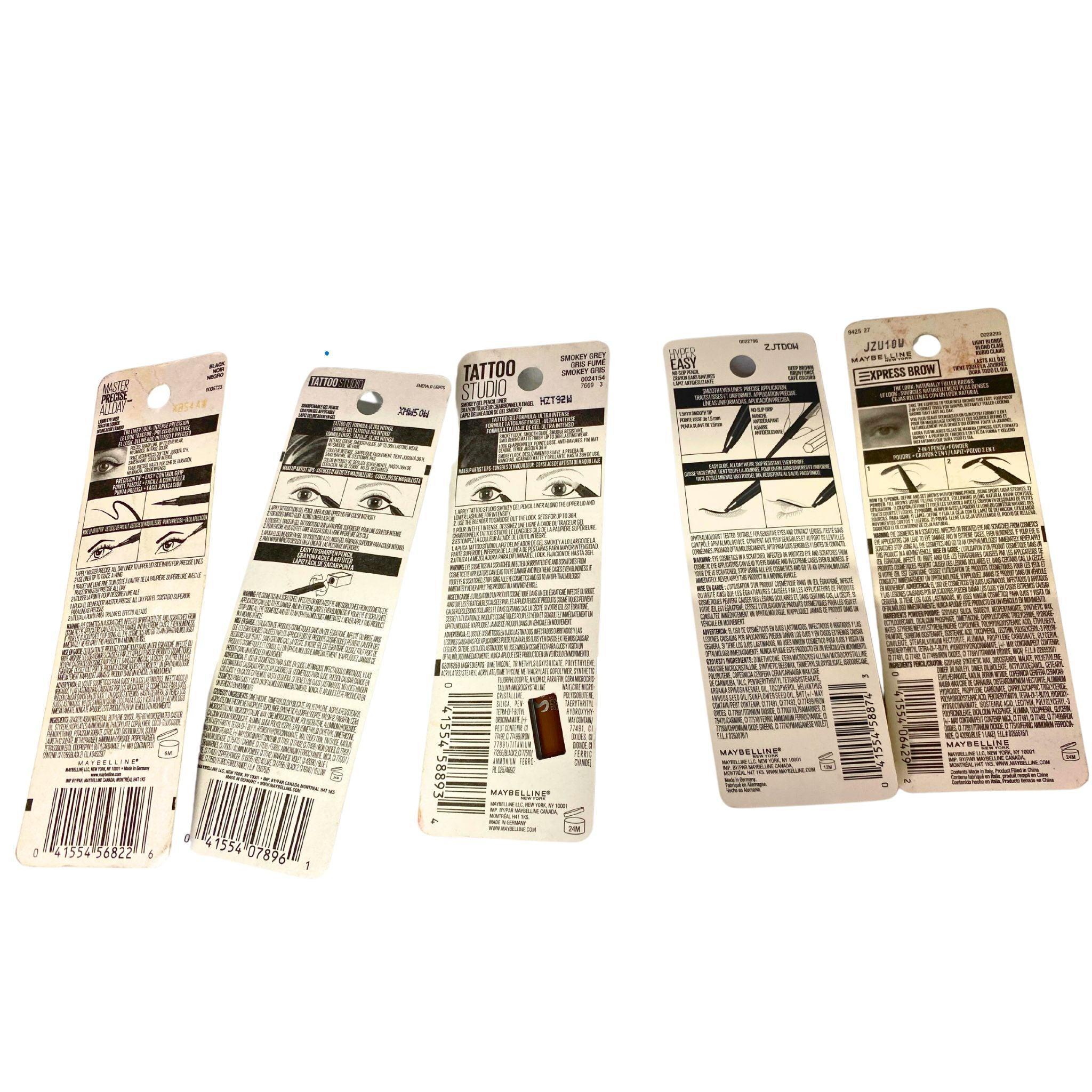 Maybelline Assorted Eyebrow & Eye Liners (65 Pcs Lot) - Professional Makeup Kit for Eyebrow Shaping & Eye Definition - Perfect for Salons, Makeup Artists & Beauty Enthusiasts