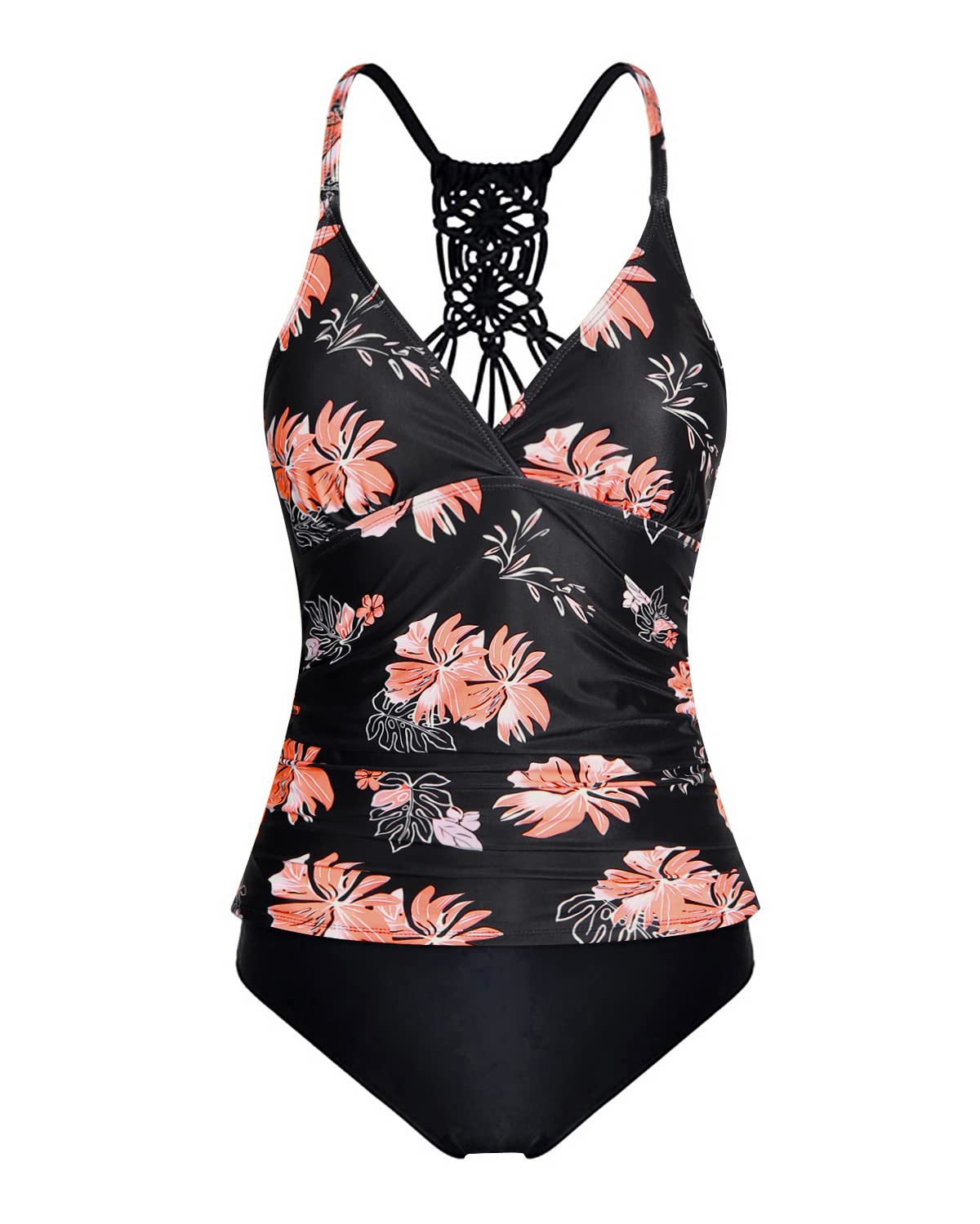 Holipick Women's Tummy Control Two Piece Tankini Swimsuit - V Neck Tankini Top & Swim Bottom for Beach, Pool & Summer Vacations