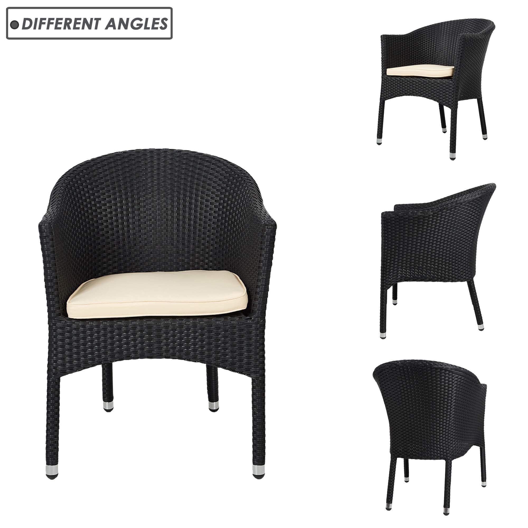 LUCKYERMORE Outdoor Wicker Dining Chairs with Soft Cushions - Stackable Rattan Plastic Armchairs for Patio, Garden, Lawn & Home Furniture (Black) | Perfect for Backyard BBQs, Poolside Lounging & Al Fresco Dining