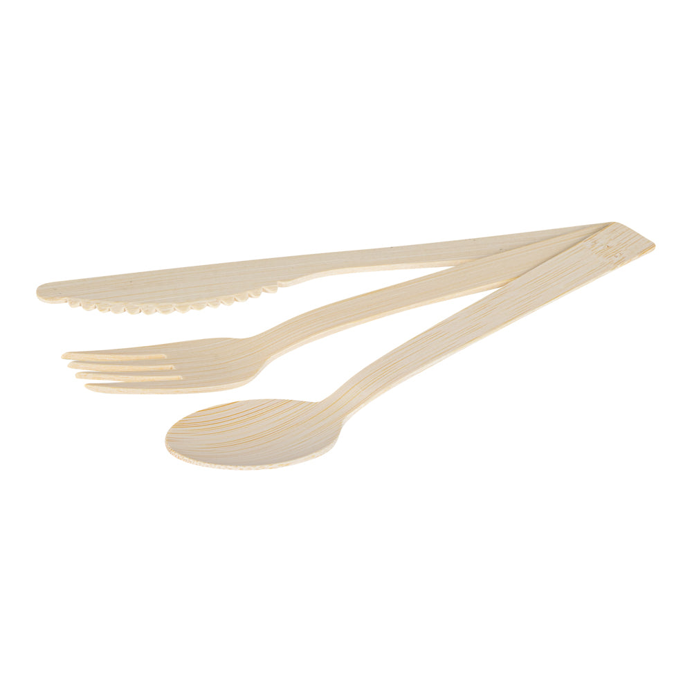 Eco-Friendly Bamboo Disposable Cutlery Set with White Napkins & Kraft Paper Pouch - 500 Count (7-Piece Set) | Perfect for Parties, Picnics, Catering & Sustainable Events