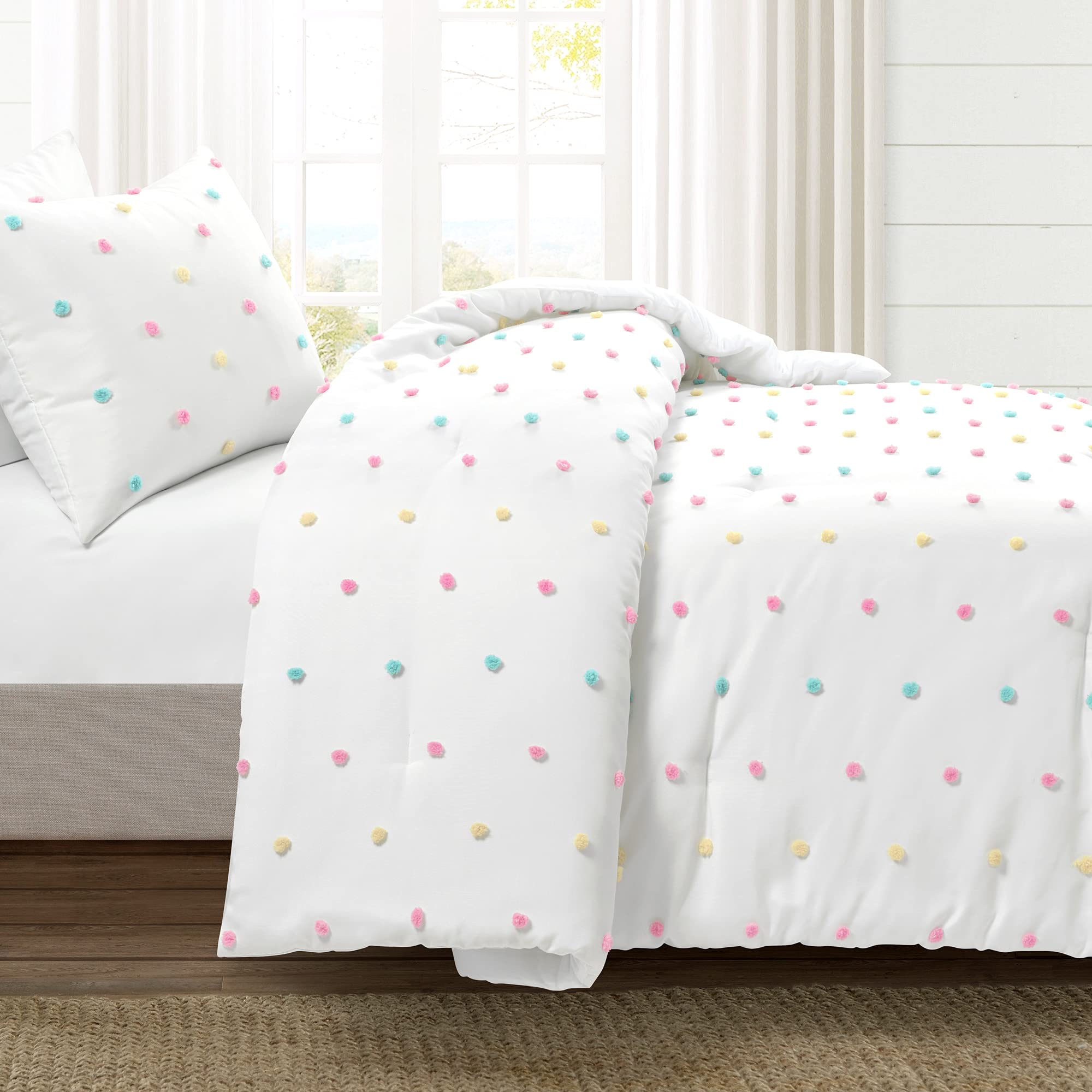 Lush Decor Rainbow Tufted Dot 2-Piece Comforter Set - Twin/Twin XL Size | Soft Bedding for Kids & Teens Rooms, Dorm Essentials, Colorful Home Decor