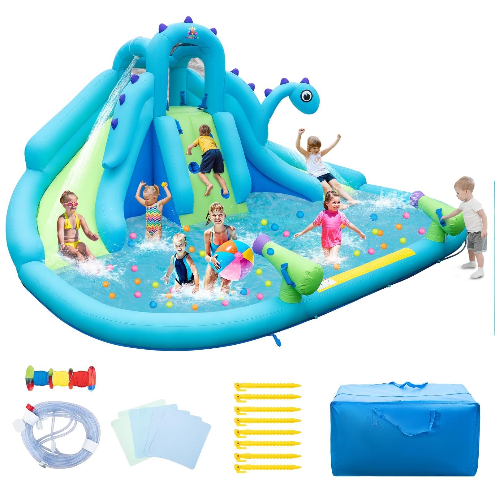 **HONEY JOY Inflatable Water Slide with Dual Slides & Splash Pool - Dinosaur Bounce House for Kids & Adults - Backyard Water Park for Summer Fun, Outdoor Party, and Family Gatherings (Blower Not Included)**