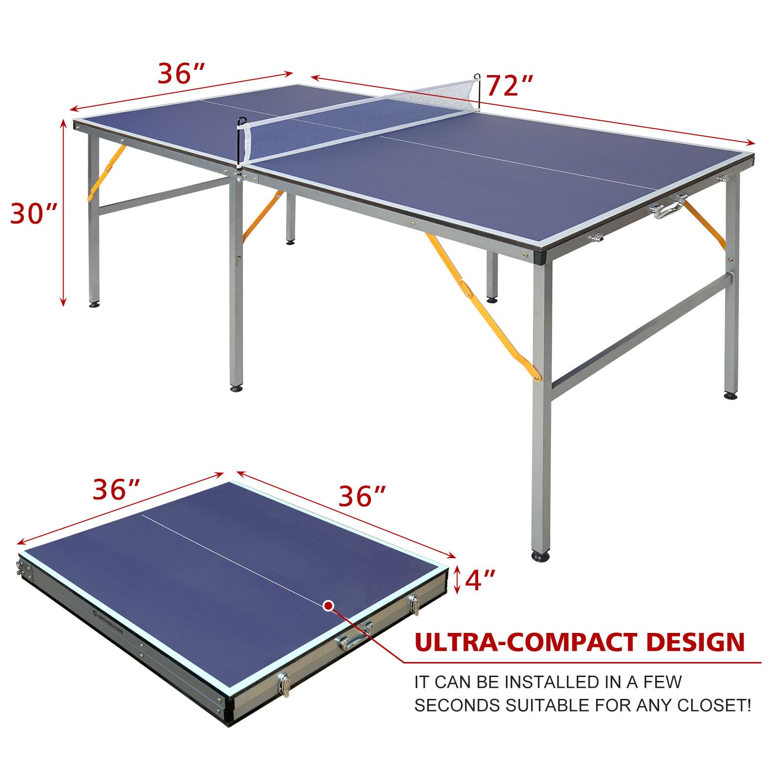 6ft Foldable Portable Mid-Size Ping Pong Table Set with 2 Paddles & 3 Balls - Indoor Outdoor Table Tennis for Home, Office, Backyard, and Party Games
