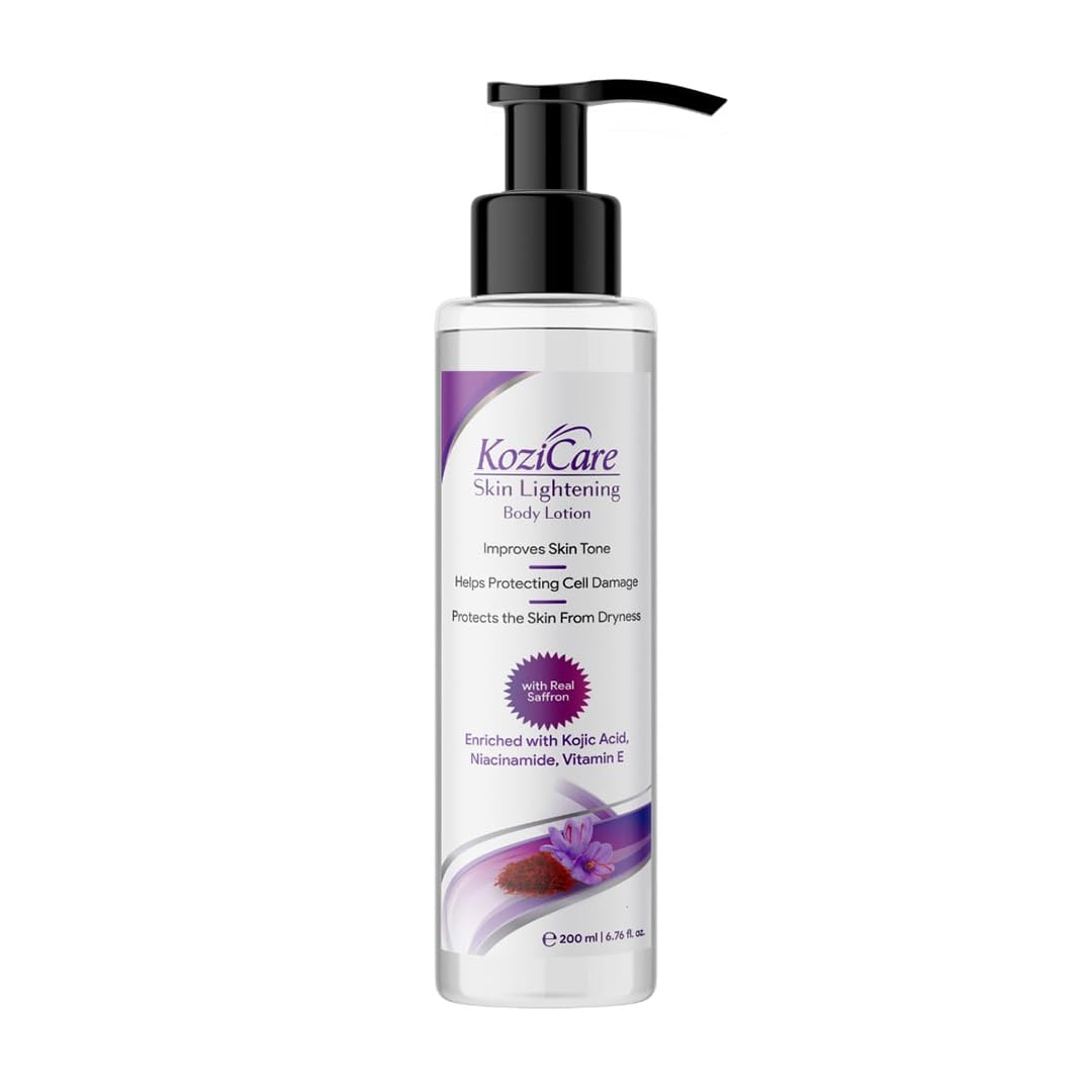 Kozicare Saffron Body Lotion with Shea Butter, Niacinamide & Kojic Acid - Moisturizing Cream for Dry Skin, Reduces Flakiness & Nourishes for Soft, Supple Skin - 200ml | Perfect for Daily Hydration & Nighttime Skin Care Routine