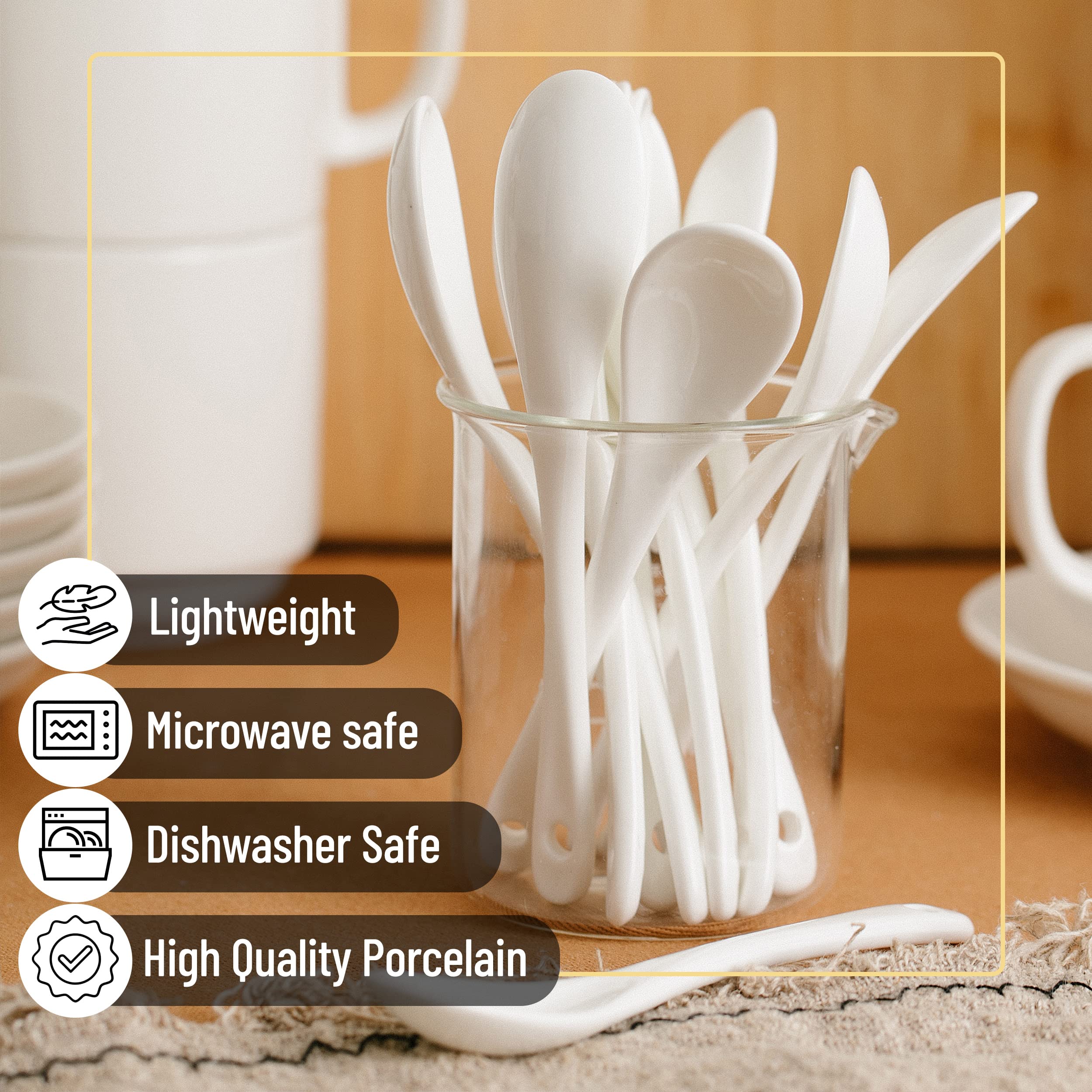 Brew To A Tea - Set of 12 White Porcelain Tea Spoons, Modern Design, Dishwasher & Microwave Safe - Perfect for Tea Parties, Coffee Breaks & Elegant Dining