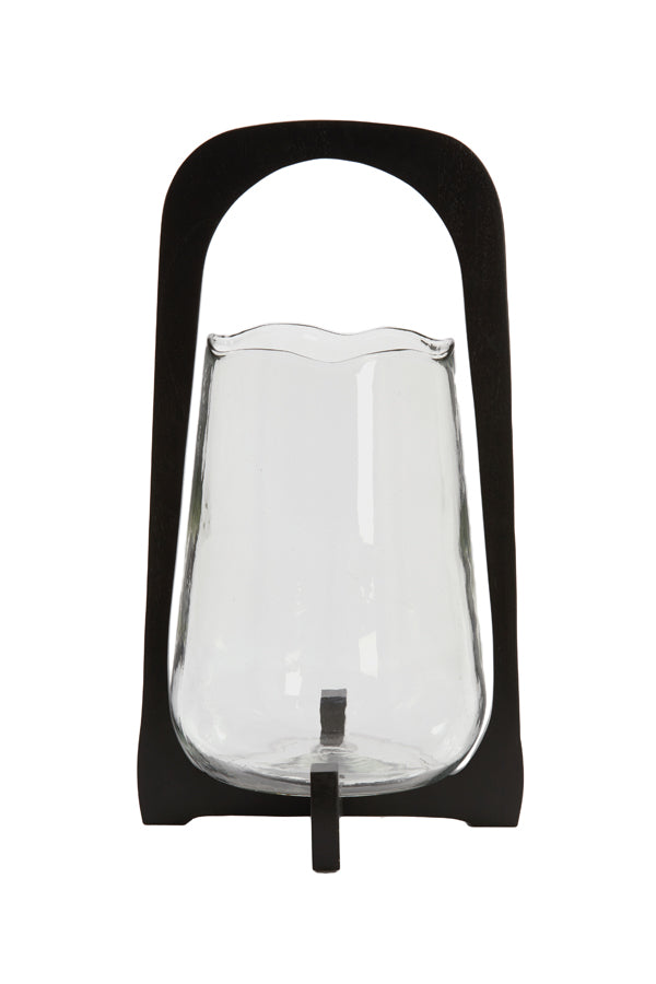 Anosy Small & Large Hurricane Candle Holder - Black, Natural Wood & Clear Glass Finish - Perfect for Home Decor, Wedding Centerpieces, and Romantic Ambiance