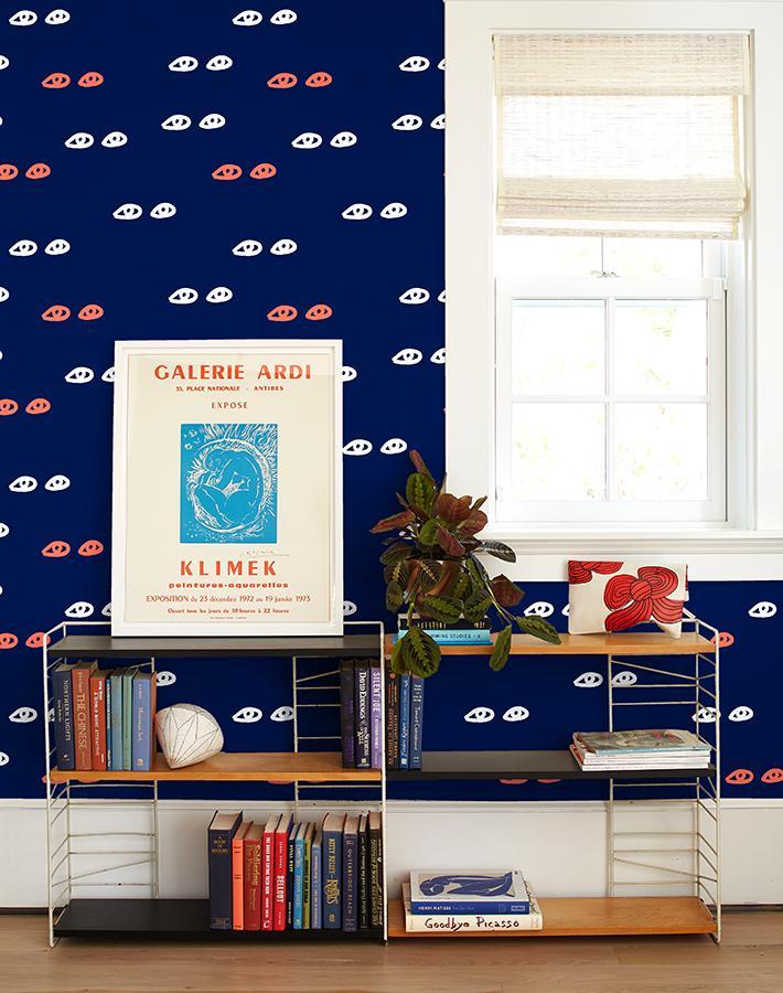 Clare V. Navy 'Eyes' Wallpaper - Modern Peel & Stick Wallpaper for Bedroom, Living Room & Nursery - Self-Adhesive Removable Wall Decor