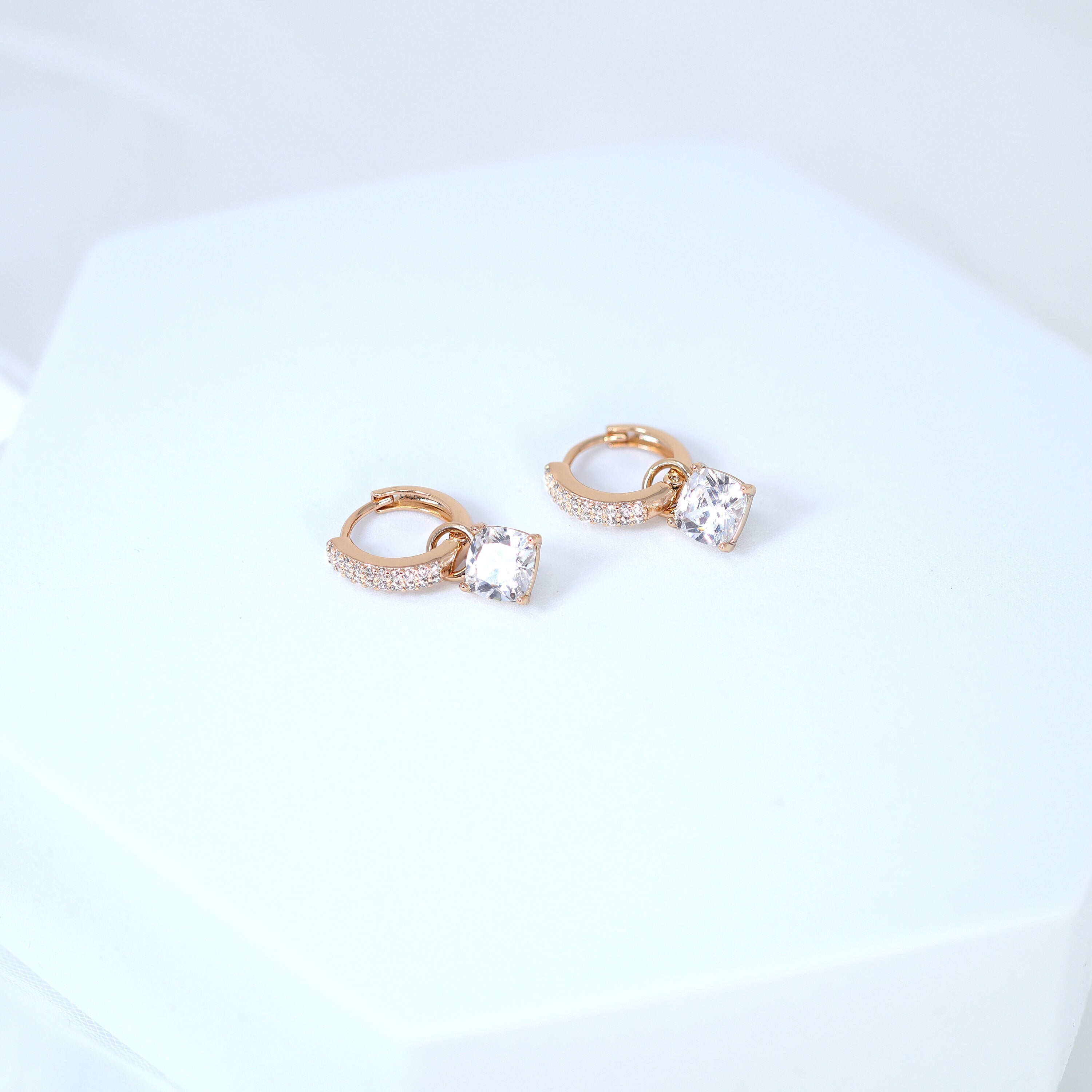 Elegant CZ Diamond Drop Hoop Earrings - Two-in-One Crystal Statement Earrings with Rhinestones for Women | Perfect for Parties, Weddings & Everyday Wear