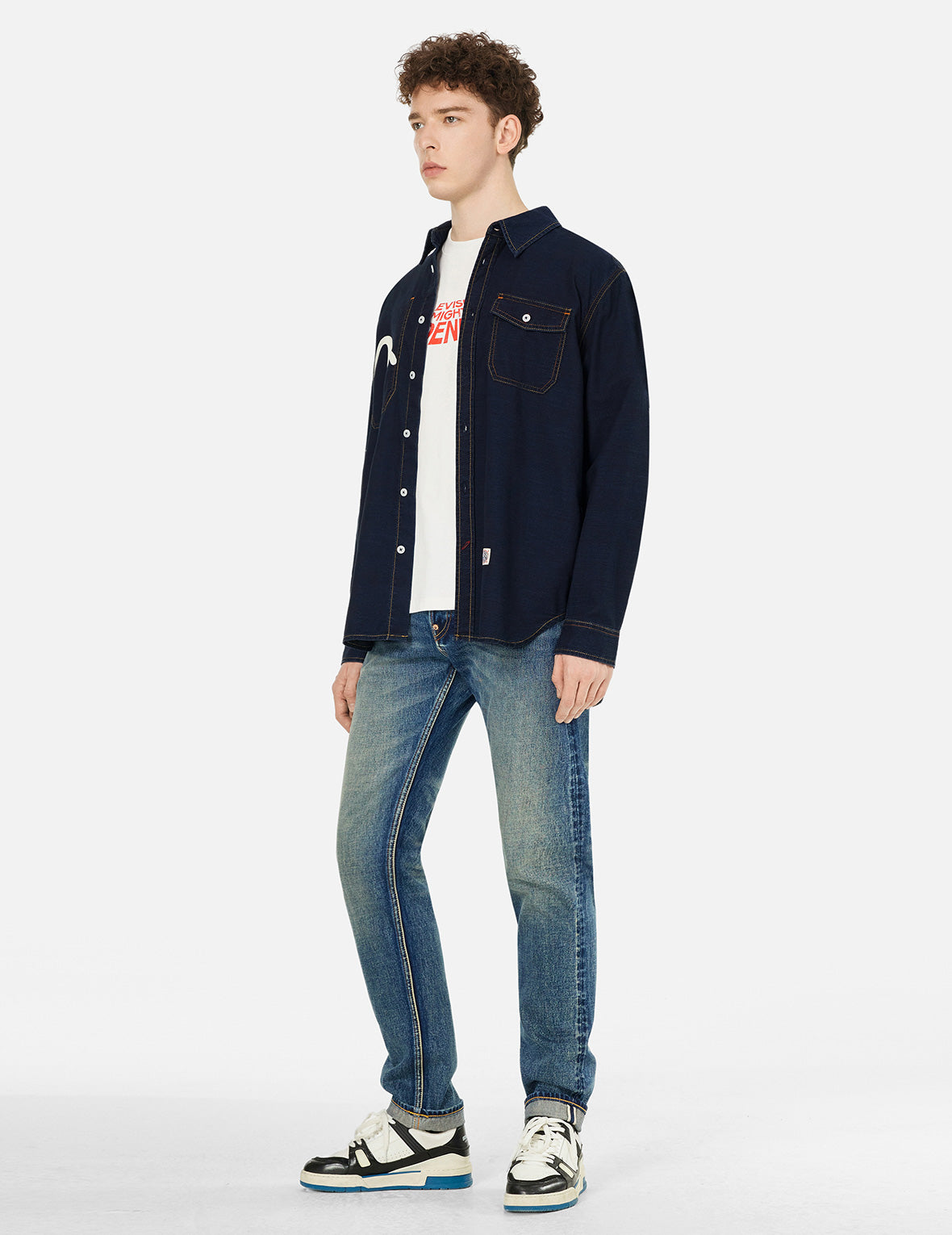 Seagull Print Regular Fit Denim Shirt for Men - Casual Button Down Shirt with Unique Bird Design - Perfect for Beach Outings, Summer Fashion & Streetwear