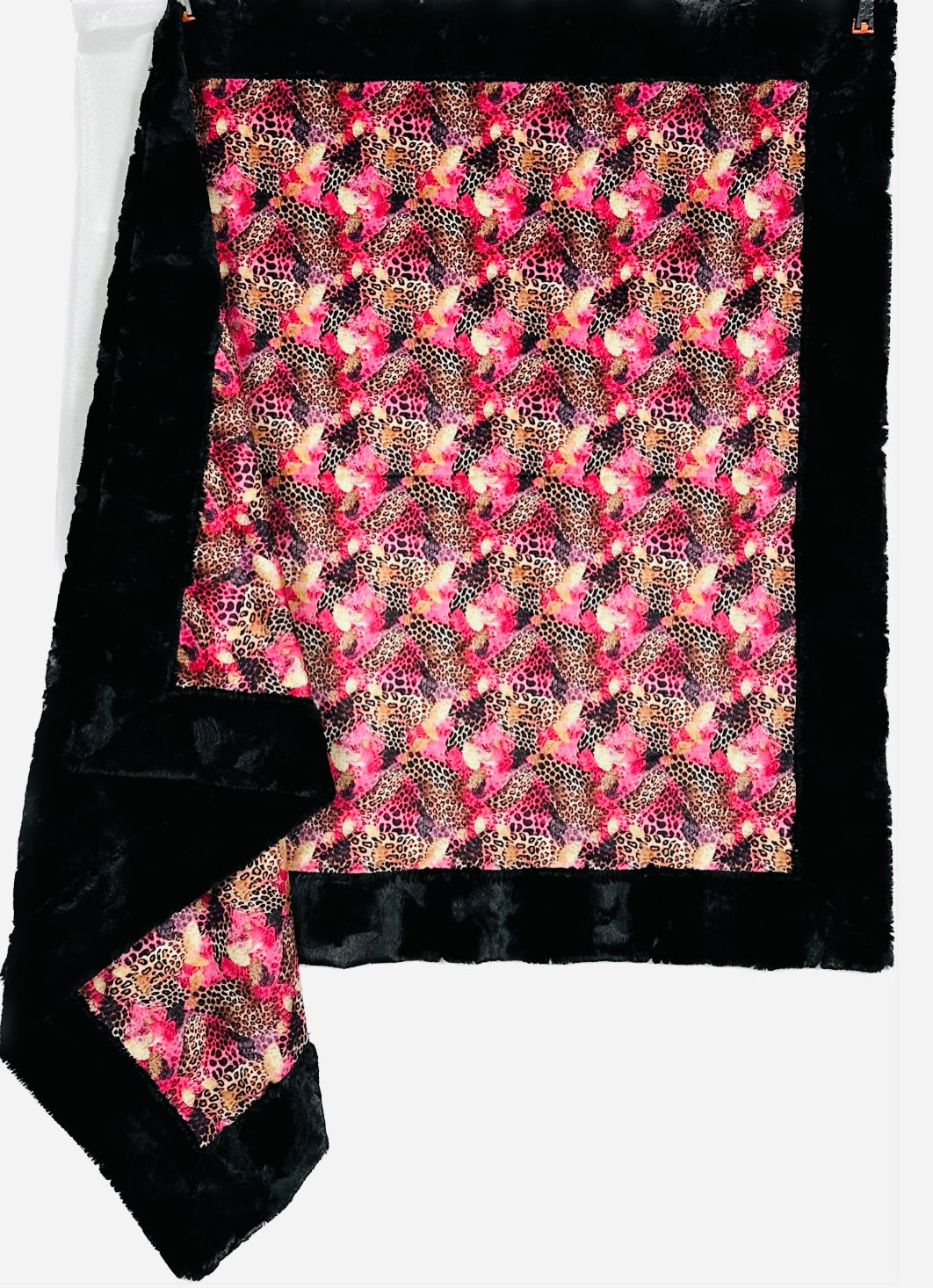Leopard Pink and Gold on Black Mirage Luxe 46x63 Inch Soft Travel Blanket - Perfect for Airplanes, Camping, and Cozy Home Decor