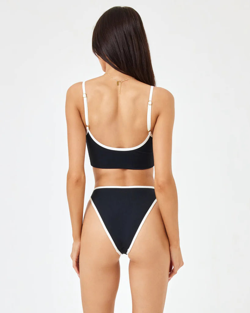 L*Space Women's Nora High Waist Bikini Bottom - Black & Cream | Sexy Swimwear for Beach, Pool & Vacation | Plus Size Friendly