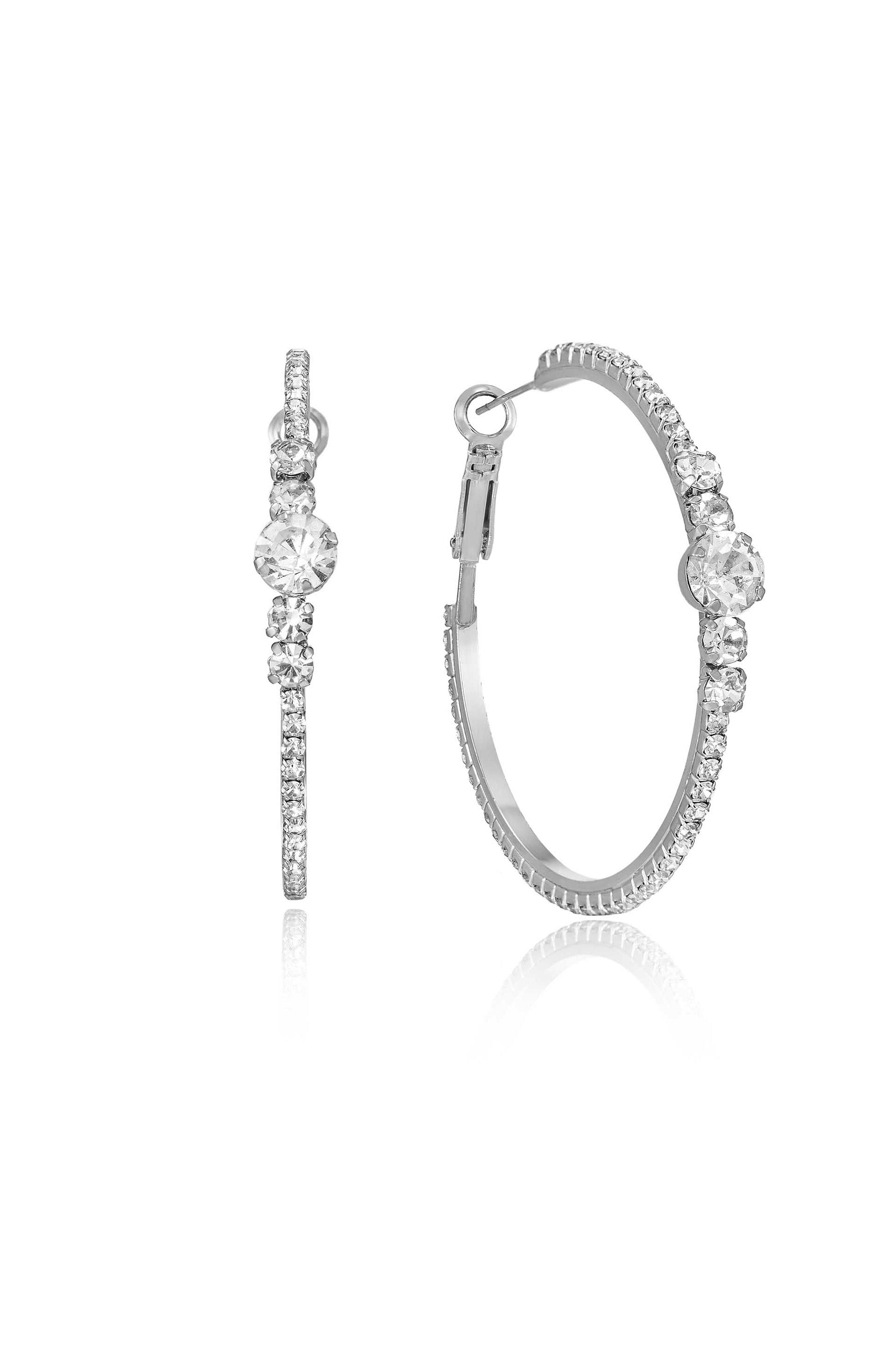 Hollywood Forever Crystal Hoop Earrings for Women - 925 Sterling Silver Hypoallergenic Dangle Earrings - Perfect for Parties, Weddings & Everyday Wear