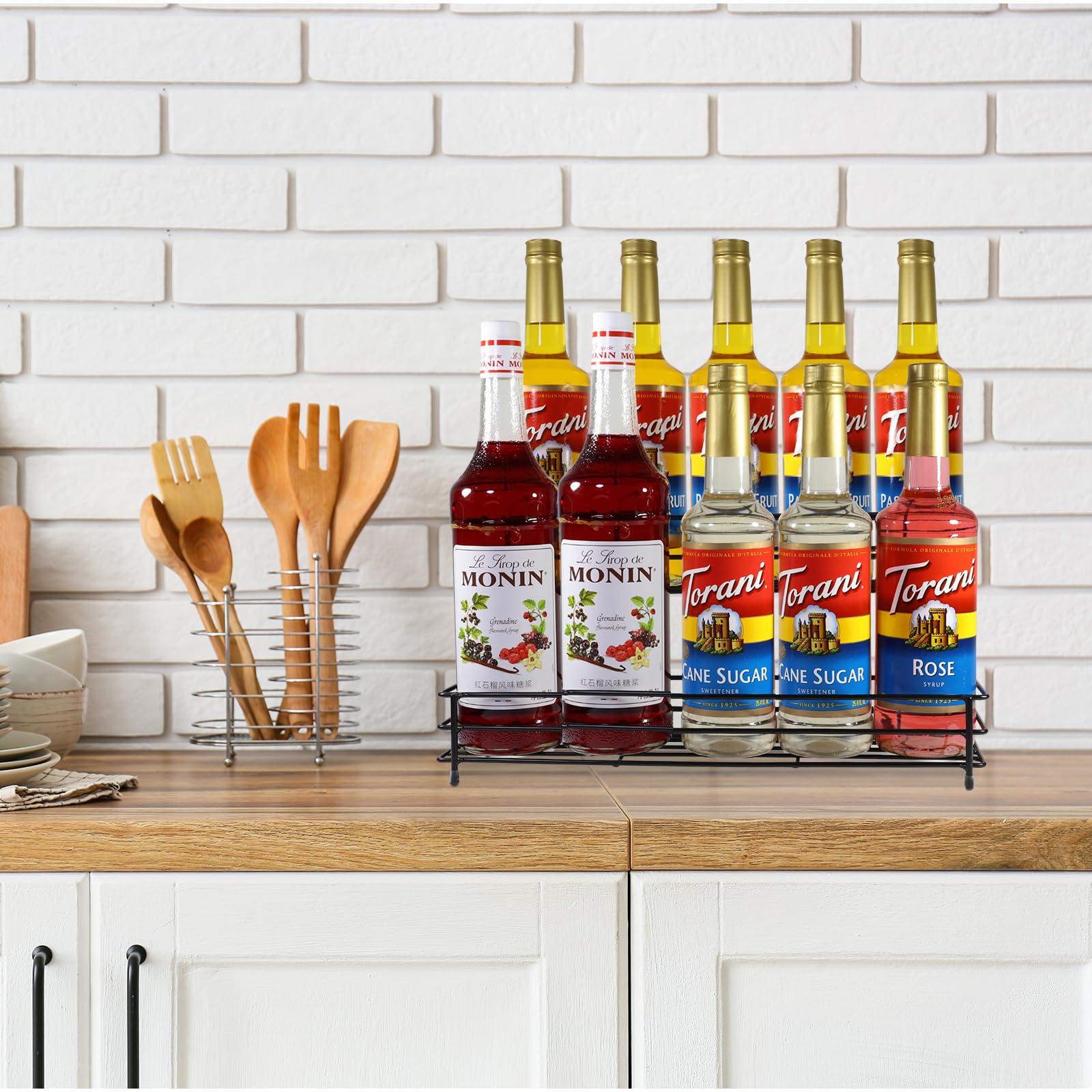 2-Tier Coffee Syrup Organizer Rack - 10 Bottle Storage Shelf for Coffee Bar, Wine & Cocktail Accessories - Perfect for Home Coffee Station, Bar Counter & Restaurant Dressing Organization