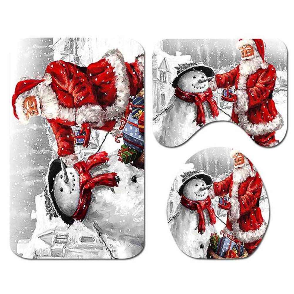 Biowlucn Happy Santa Claus & Christmas Snowman Shower Curtain with Matching Floor Mat - Holiday Bathroom Decor Set for Toilet Seat Cover - Perfect for Christmas Home Decor, Festive Bathroom Upgrade & Holiday Gift Idea
