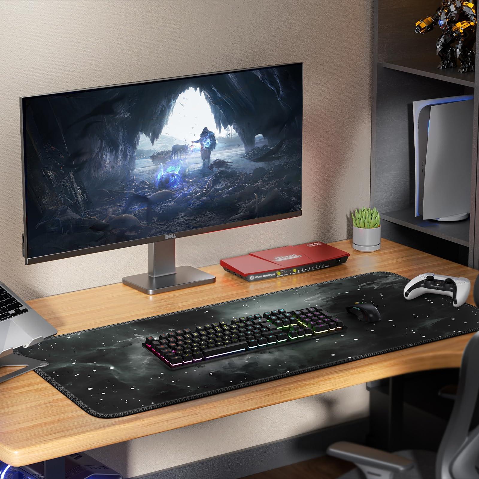 iCasso XXL Large Black Gaming Mouse Pad with Stitched Edges & Non-Slip Rubber Base - Extended Computer Keyboard Desk Mat for PC, Laptop, Work & Office Use - Perfect for Gaming, Home Office & Professional Workspaces (Star Rock Design)