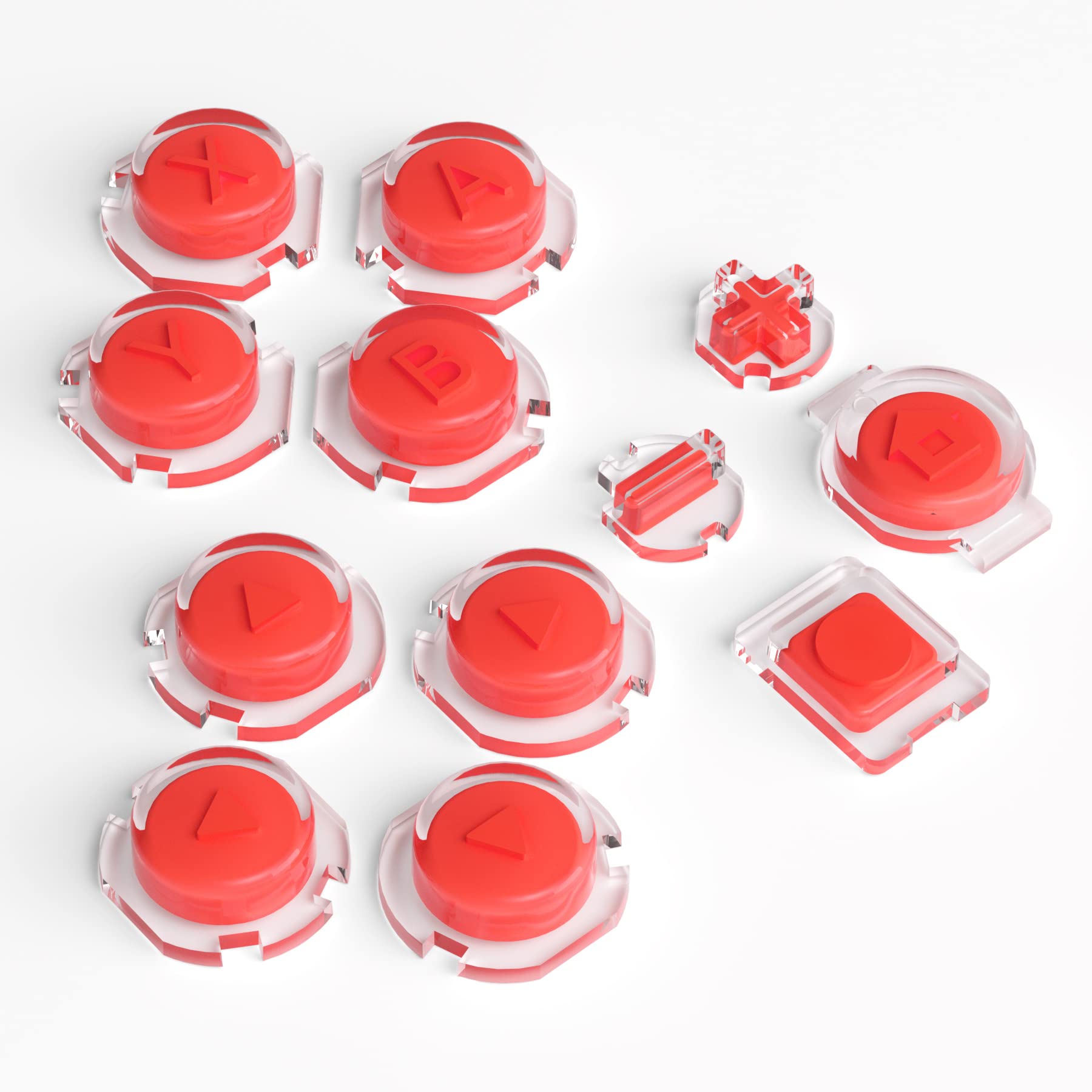 eXtremeRate Replacement Two-Tone Jelly Buttons for Nintendo Switch JoyCon - Red & Clear ABXY Direction Home Capture Symbols (DIY Custom Controller Buttons for Switch & Switch OLED) - Perfect for Gaming, Modding & Controller Customization