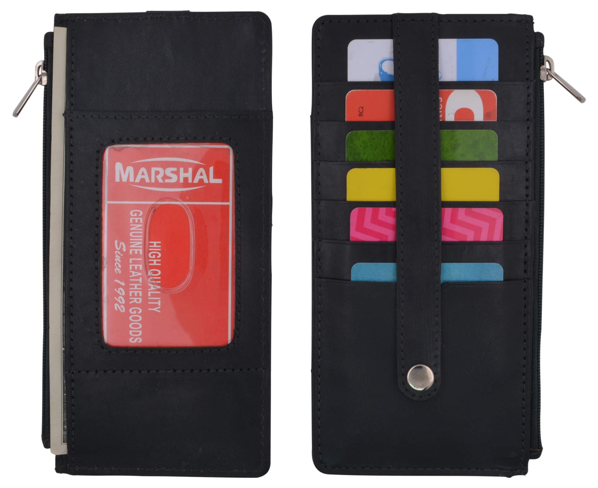 Premium Marshal Leather Slim Wallet - RFID Blocking All-in-One Card Holder with Protective Strap (Dark Green) | Perfect for Travel, Business & Everyday Use