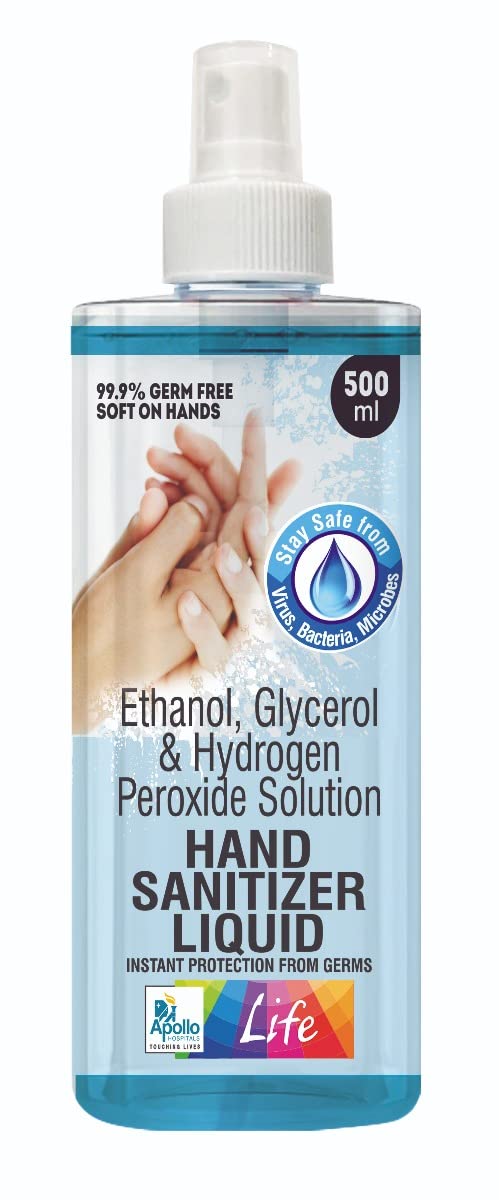 Apollo Life Hand Sanitizer Liquid Spray - 500ml Alcohol-Based Sanitizing Spray for Germ Protection | Portable for Travel, Office, School & Home Use