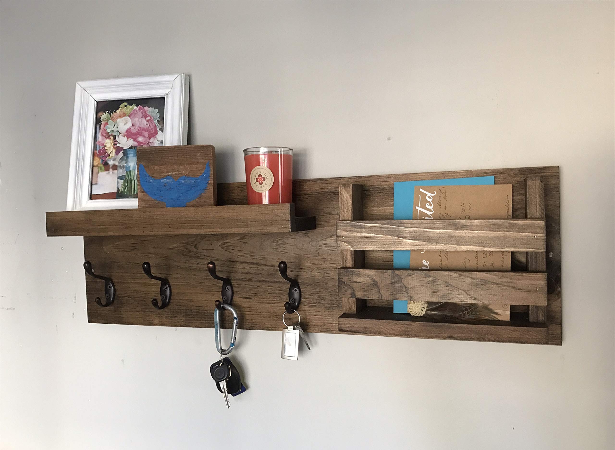 Wall Mounted Entryway Organizer with Mail Slot, Key Hooks & Coat Hooks - Perfect for Home, Office & Apartment Organization