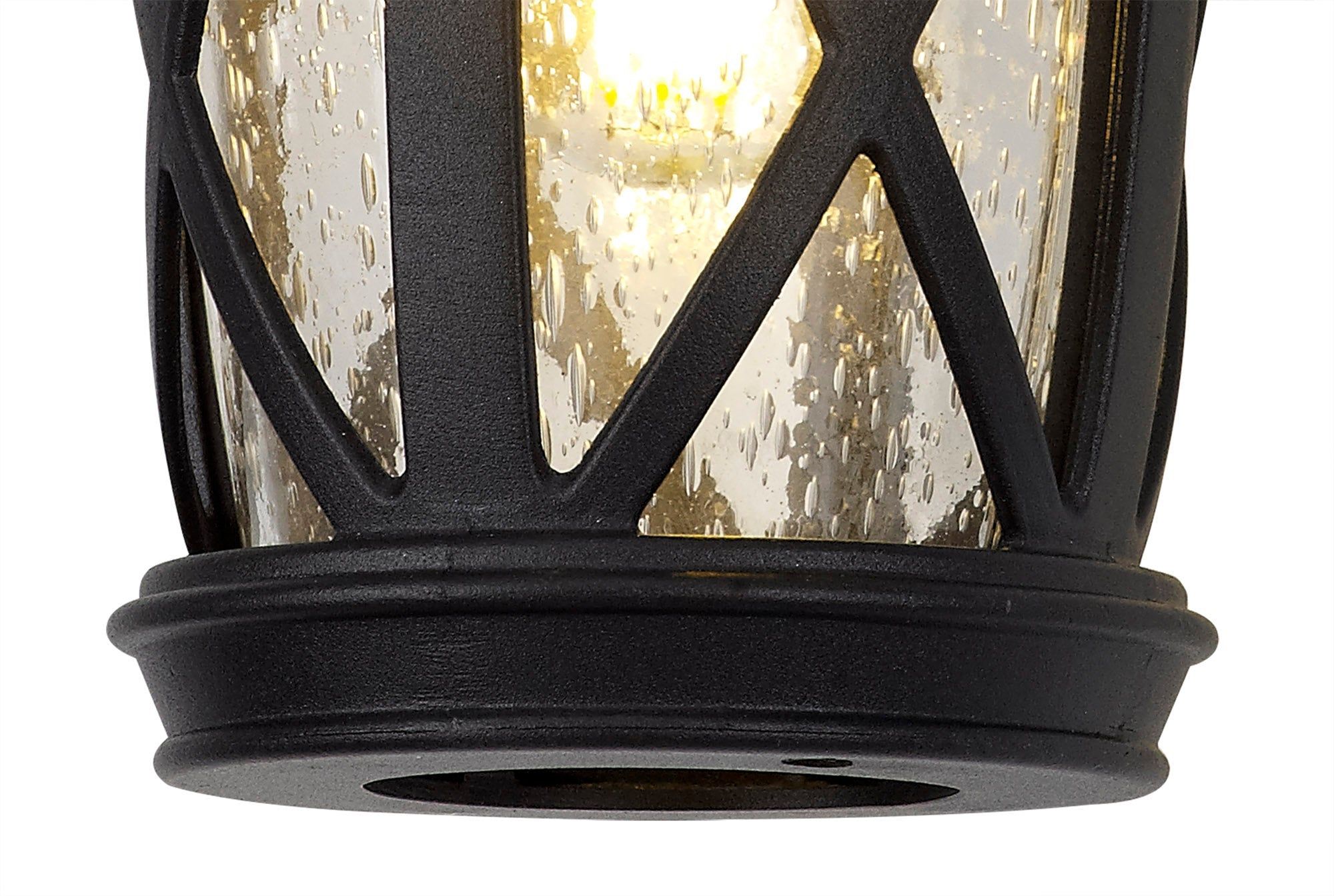 Alcover Modern Outdoor Wall Lamp - Round Criss Cross Design with Sand Black & Clear Seeded Glass, IP44 Waterproof, E27 Bulb Socket (1-Pack) - Perfect for Porch, Patio, Garden and Exterior Home Lighting - 2 Year Warranty