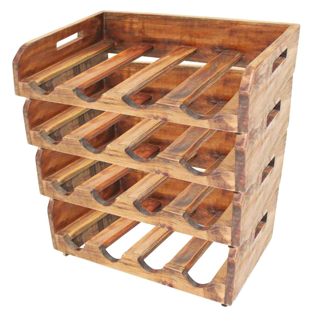 Stackable Modular Wooden Wine Rack Set of 4 - Holds 16 Bottles | Solid Reclaimed Wood Storage Stand | Wine Bottle Organizer & Display Shelf for Kitchen, Bar, or Cellar