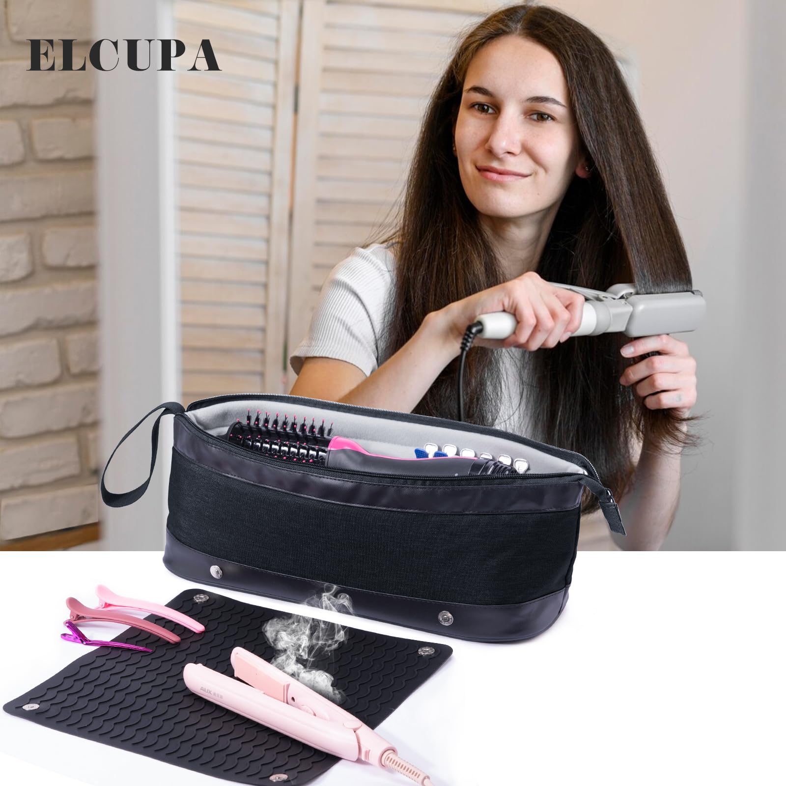2-in-1 Heat Resistant Travel Bag for Hair Tools | Portable Organizer for Curling Irons, Flat Irons, Hair Dryers & Accessories | Perfect for Salon Professionals & Travel | Durable Hot Tools Storage Case with Removable Heat Mat