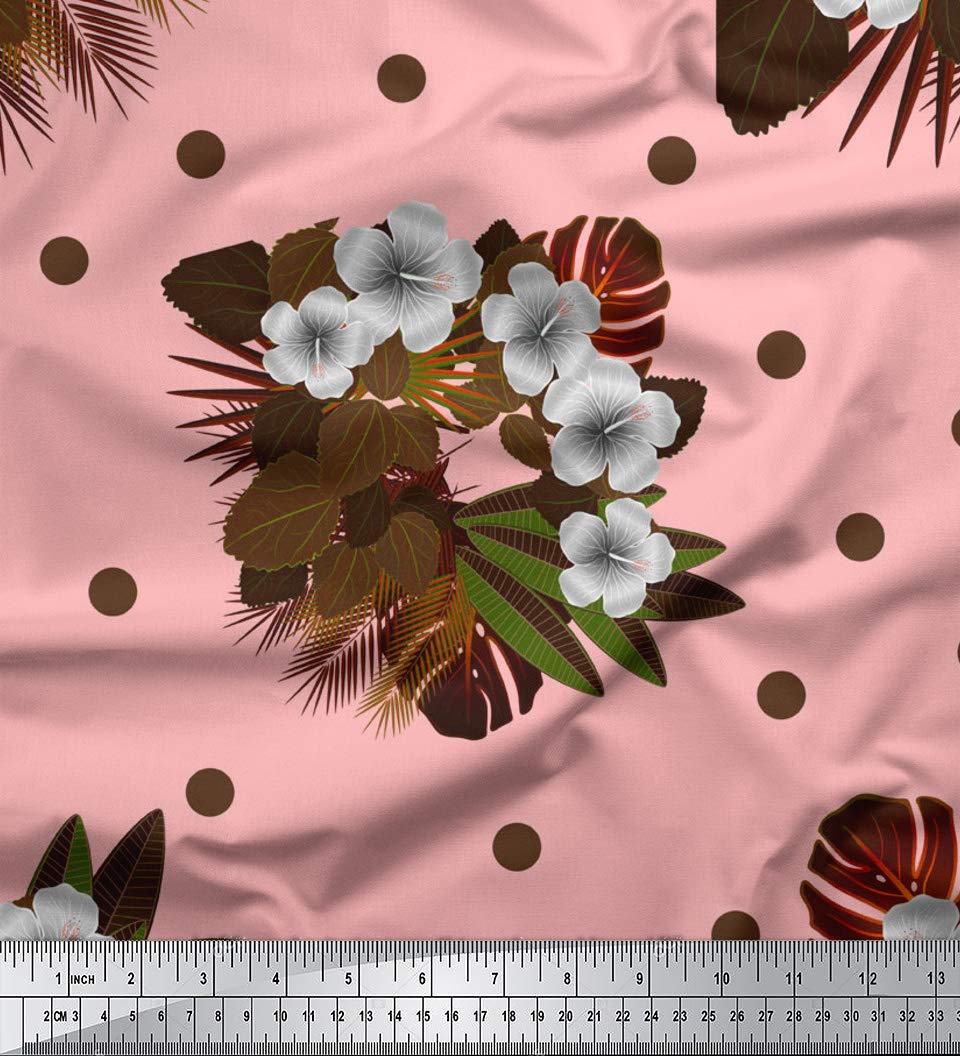 Soimoi Moss Georgette Pink Fabric by The Yard - 42 Inch Wide Floral Printed Fabric with Dot & Leaves Design - Lightweight Fashion & Craft Material for Dresses, Scarves, DIY Projects & Home Decor