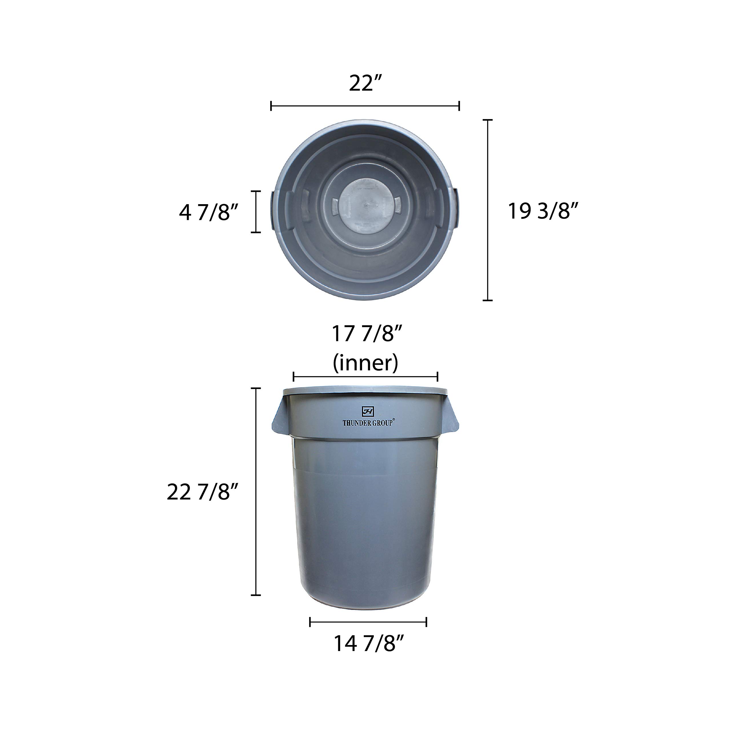 20 Gallon Grey Plastic Trash Can by Thunder Group - Heavy Duty, Durable Waste Bin for Kitchen, Office, or Outdoor Use