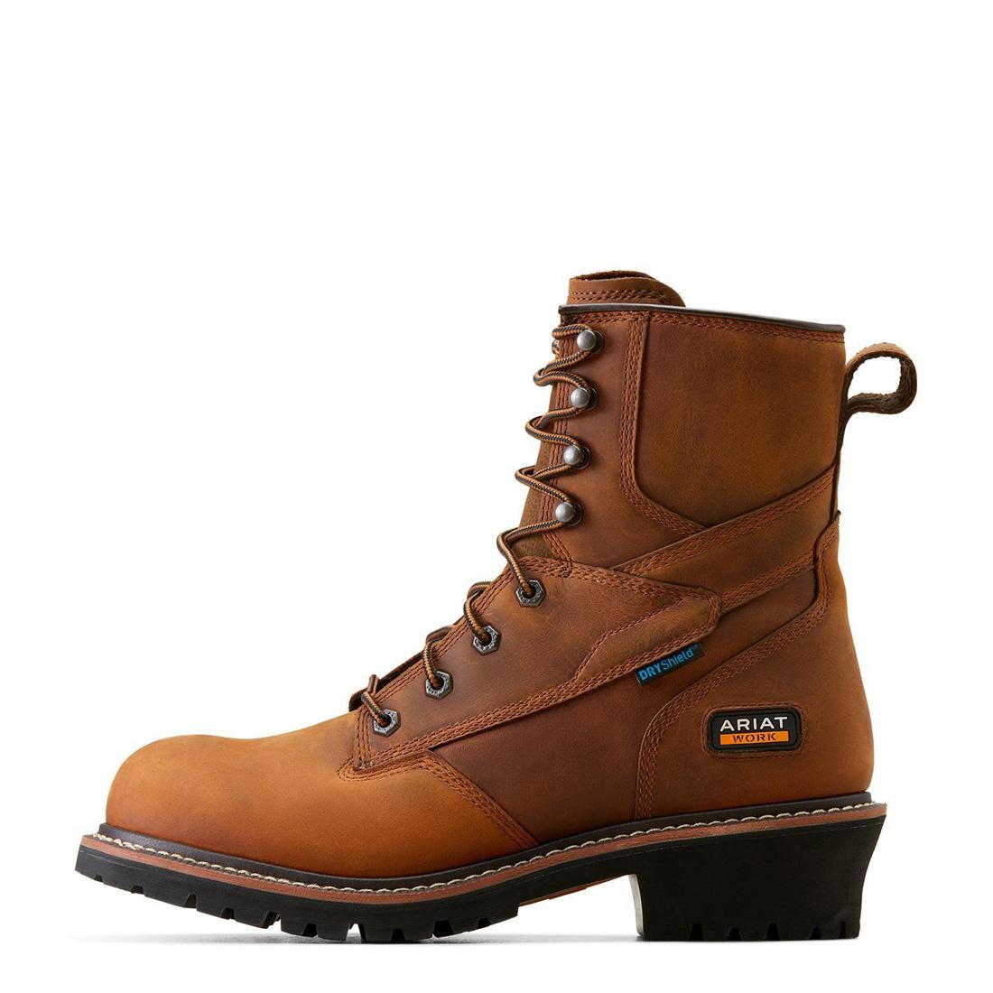 Logger Shock Shield Soft Toe Waterproof Work Boots for Men - Copper Brown - Ideal for Construction, Hiking & Outdoor Activities