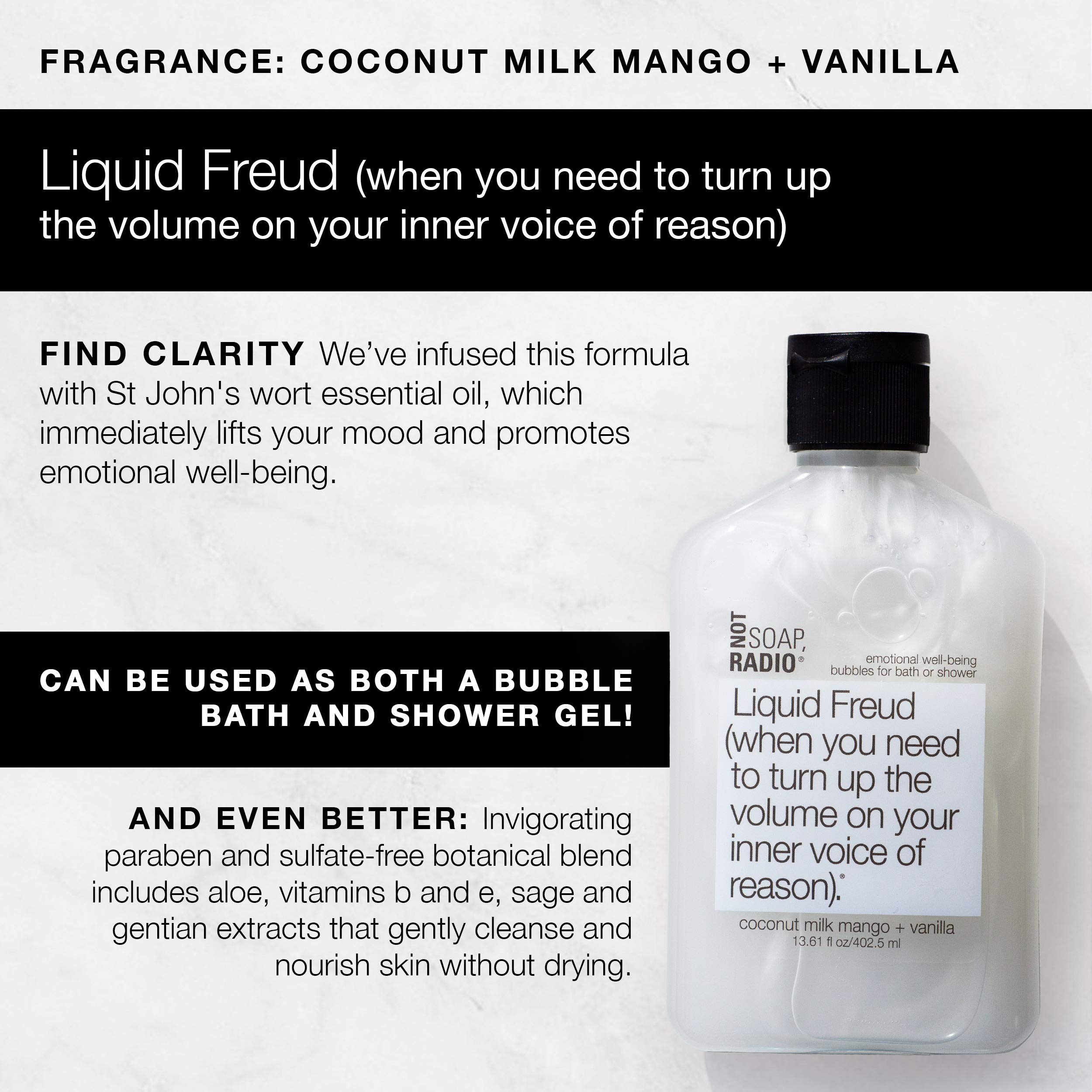 Not Soap, Radio Liquid Freud Coconut Milk Mango Vanilla Bath & Shower Gel with St. John's Wort | Moisturizing Body Wash for Dry Skin | Relaxing Aromatherapy for Bath & Shower Time