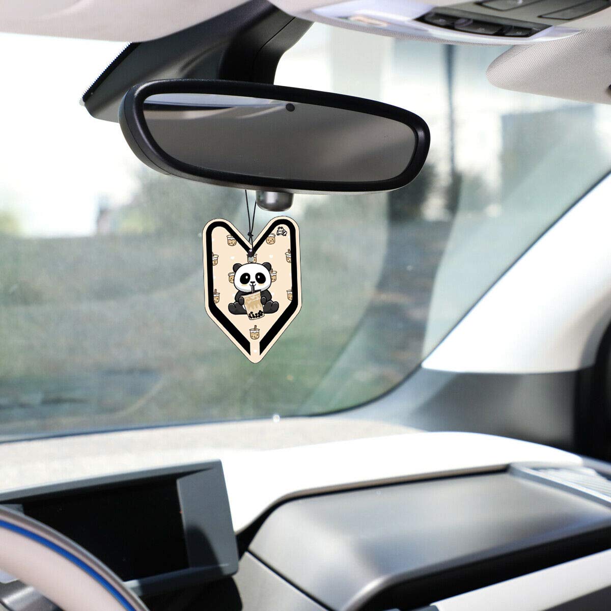 Treefrog Young Leaf Black Milk Tea 24-Pack (1-Box) - Premium Boba Bubble Tea Bags for Home & Office | Panda Car Hanging Air Freshener - Cute Aromatic Decor for Vehicles & Workspaces