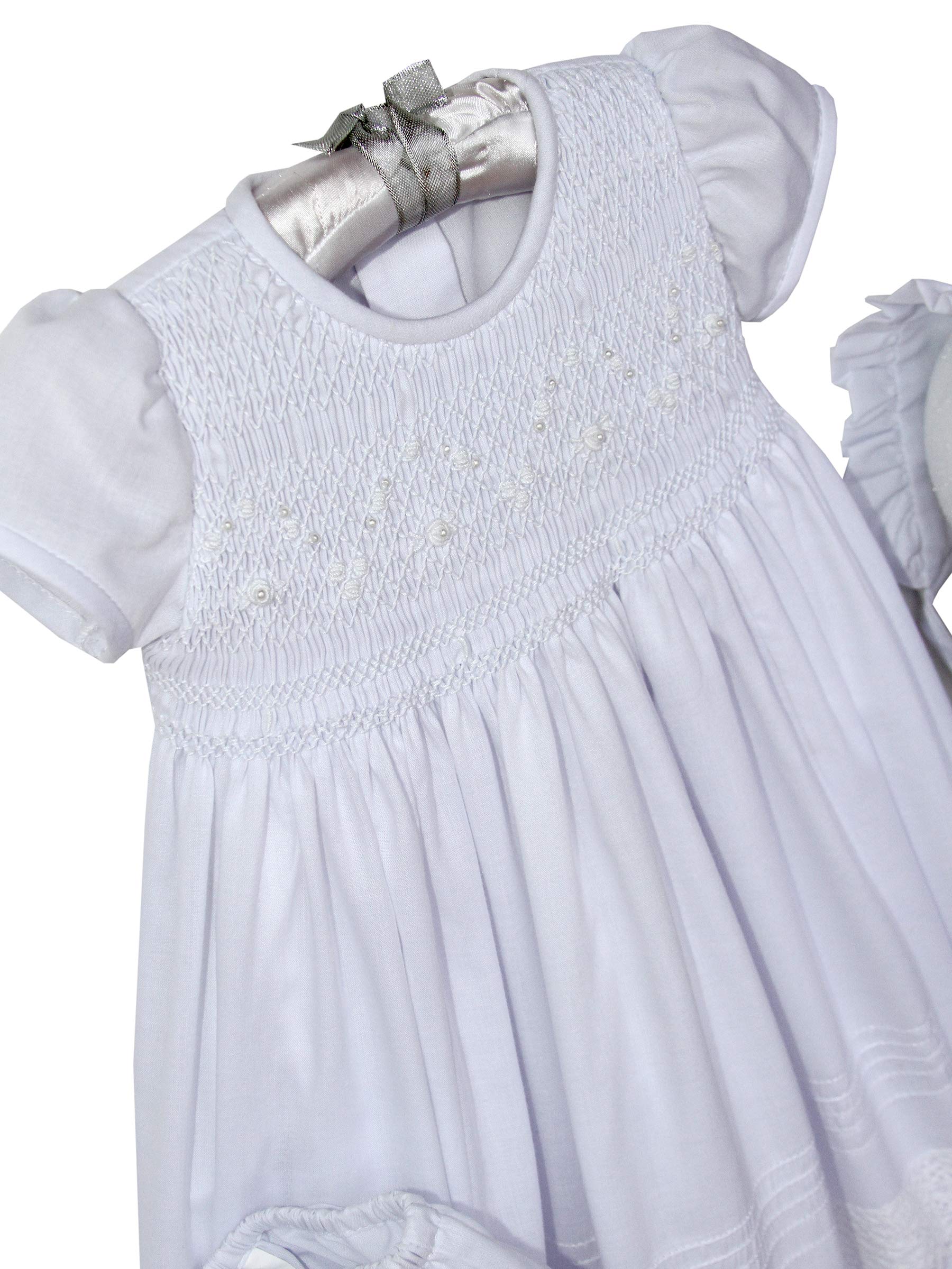 Handmade Baby Girls Christening Gown with Bonnet & Smocked Bodice - Heirloom Quality Baptism Dress for Newborns - Perfect for Christenings, Baptisms & Special Occasions