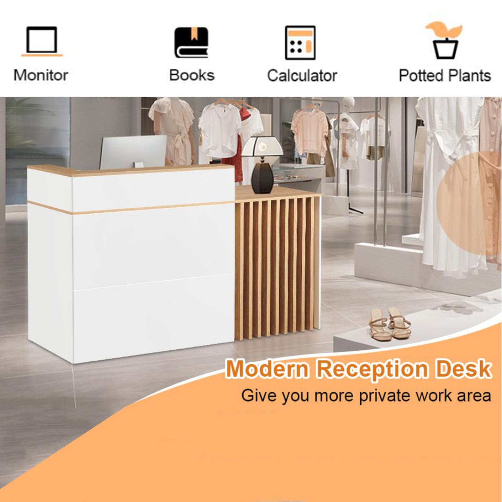 Modern Reception Desk with Counter - Lockable Drawer & Cabinet - Office Salon Boutique Lobby Furniture - Perfect for Check-in Areas, Waiting Rooms & Commercial Spaces