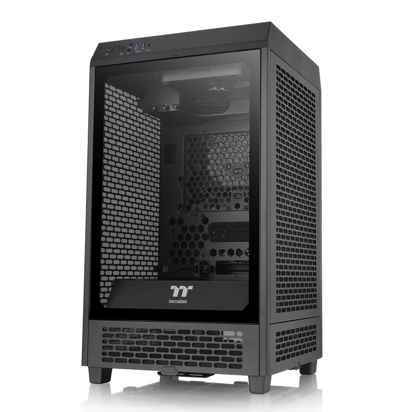 Thermaltake Tower 200 Black Mini-ITX PC Case with 2x140mm Pre-Installed Fans - Supports 380mm GPU, Compact Gaming & Home Office Computer Case - 3 Year Warranty | Perfect for Small Space Gaming Rigs and Workstation Setups