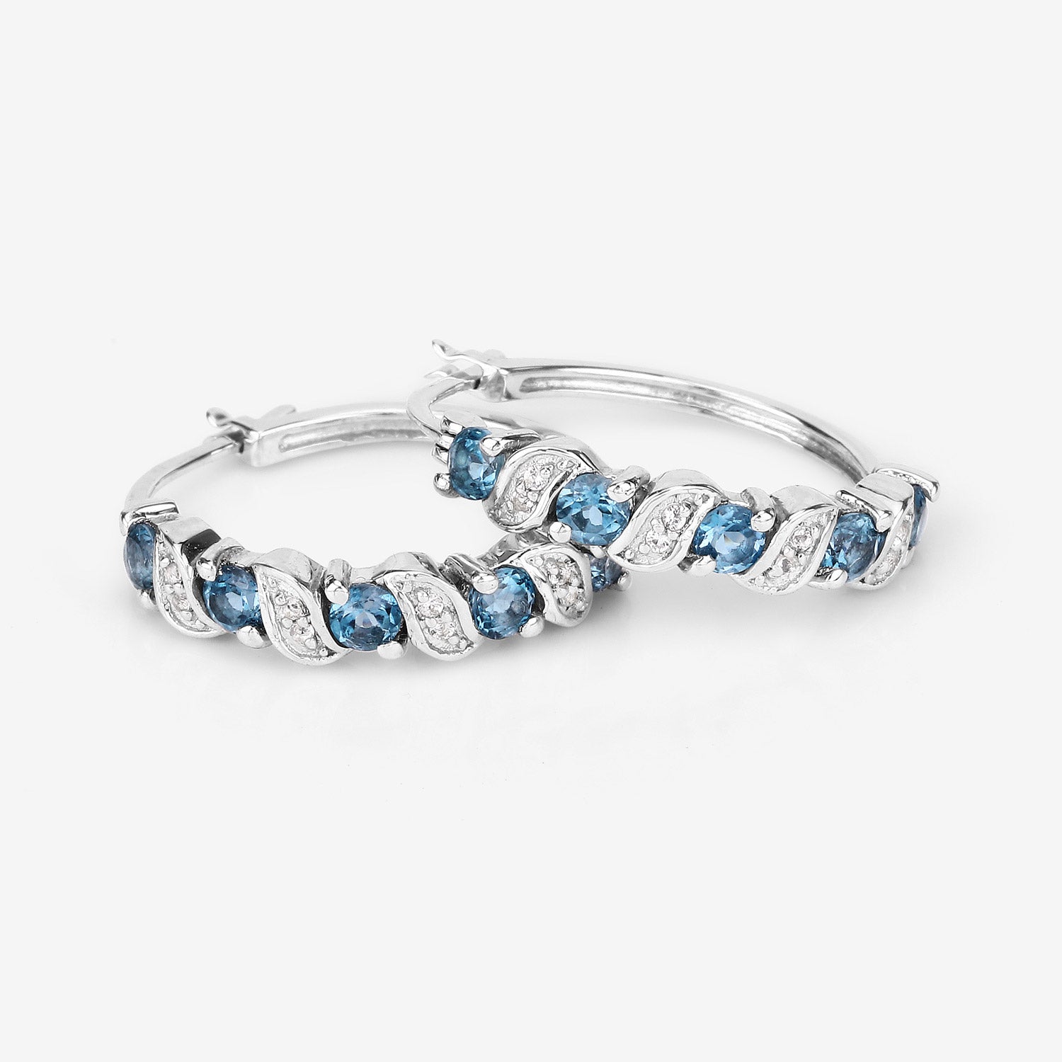 Genuine London Blue Topaz Hoop Earrings for Women - Sterling Silver 925 Dangle Earrings | Perfect for Weddings, Parties & Special Occasions