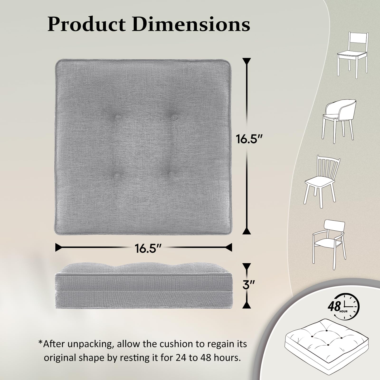 Downluxe Non-Slip Memory Foam Dining Chair Cushions with Ties - 16.5