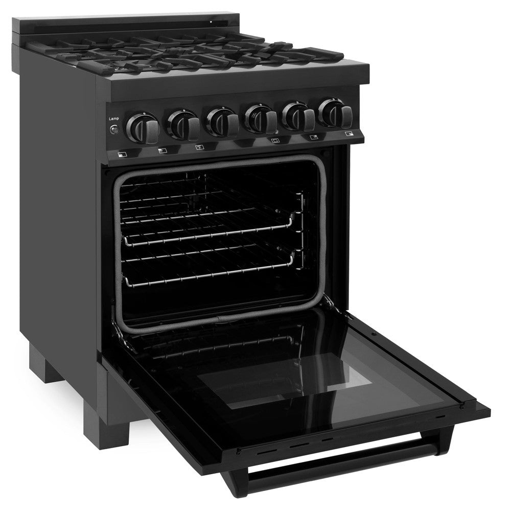 ZLINE 24 Inch 2.8 Cu. Ft. Dual Fuel Range with 4 Burner Gas Cooktop & Electric Convection Oven - Black Stainless Steel (RAB 24) | Professional Kitchen Appliance for Home Chefs & Cooking Enthusiasts