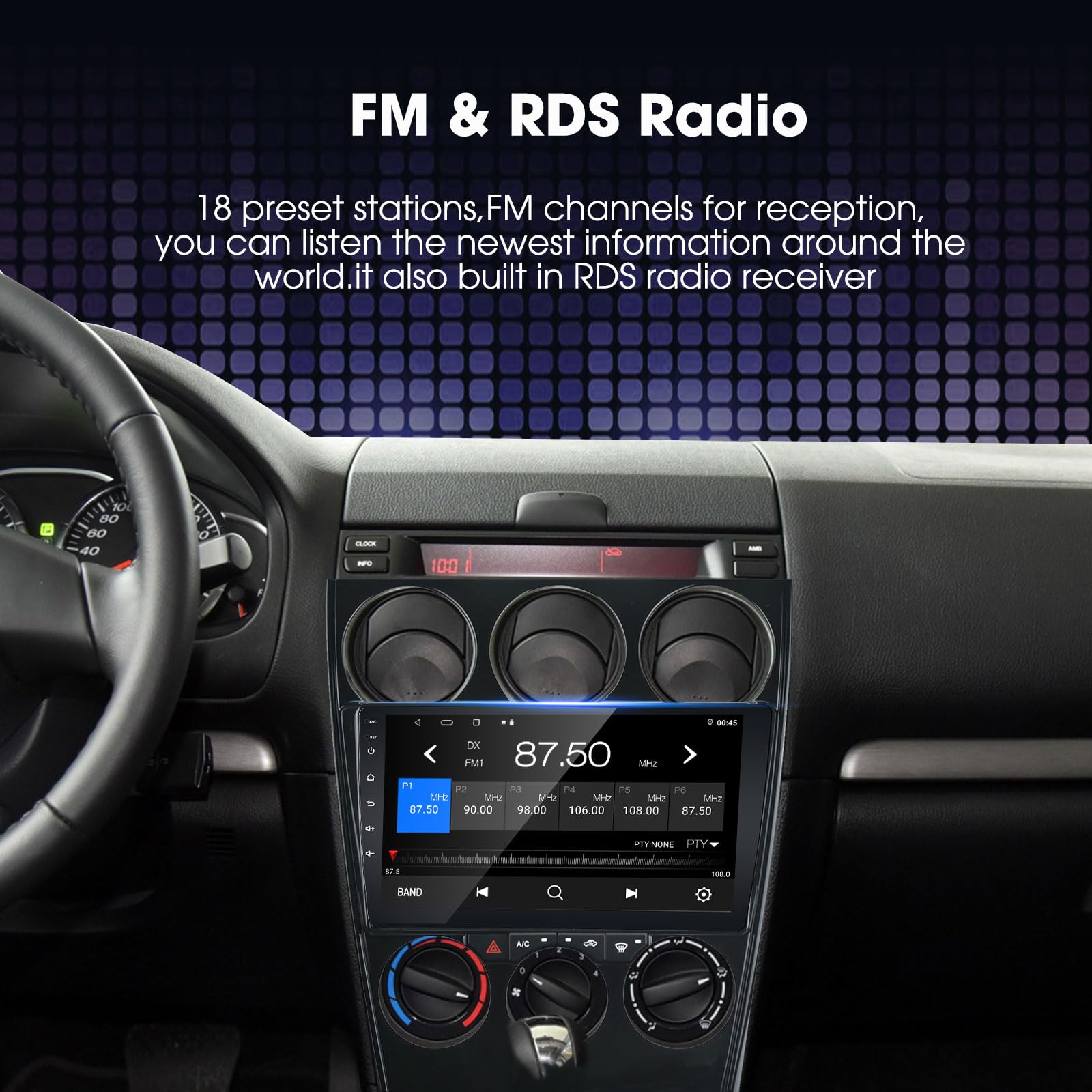 Android Car Stereo for Mazda 6 Atenza 2002-2008 - Built-in Apple CarPlay & Android Auto, GPS Navigation, WiFi, Bluetooth, FM Radio, Split Screen, Steering Wheel Control, 2GB RAM + 32GB ROM - Perfect for Hands-Free Calling, Music Streaming & Safe Driving