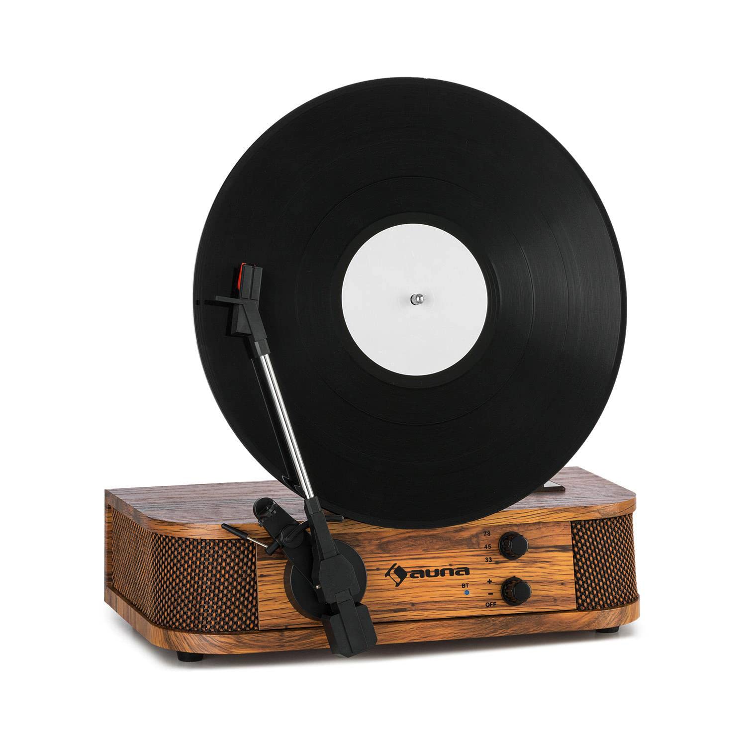 Auna Vertical SE Retro Bluetooth Turntable - Vintage Vinyl Record Player with Built-In Speakers, USB Port & Line Output | Plays 33/45/78 RPM | Perfect for Home Decor, Music Lovers & Retro Enthusiasts