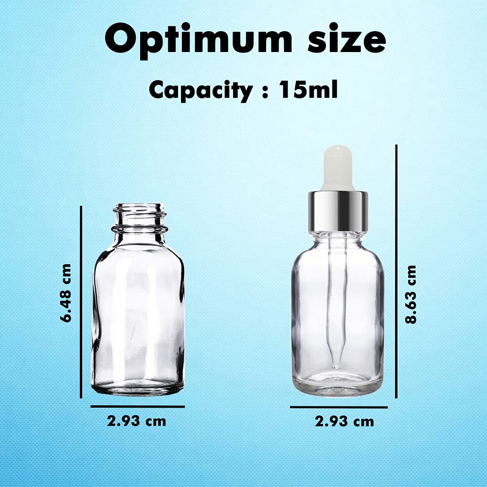 PHARCOS 15ML Essential Oil Glass Bottles with Euro Dropper - 6 Pack, Leak Proof, Refillable DIY Beauty Containers with Silver Ring & White Silicone Teat for Aromatherapy, Homemade Serums and Travel-Sized Skincare