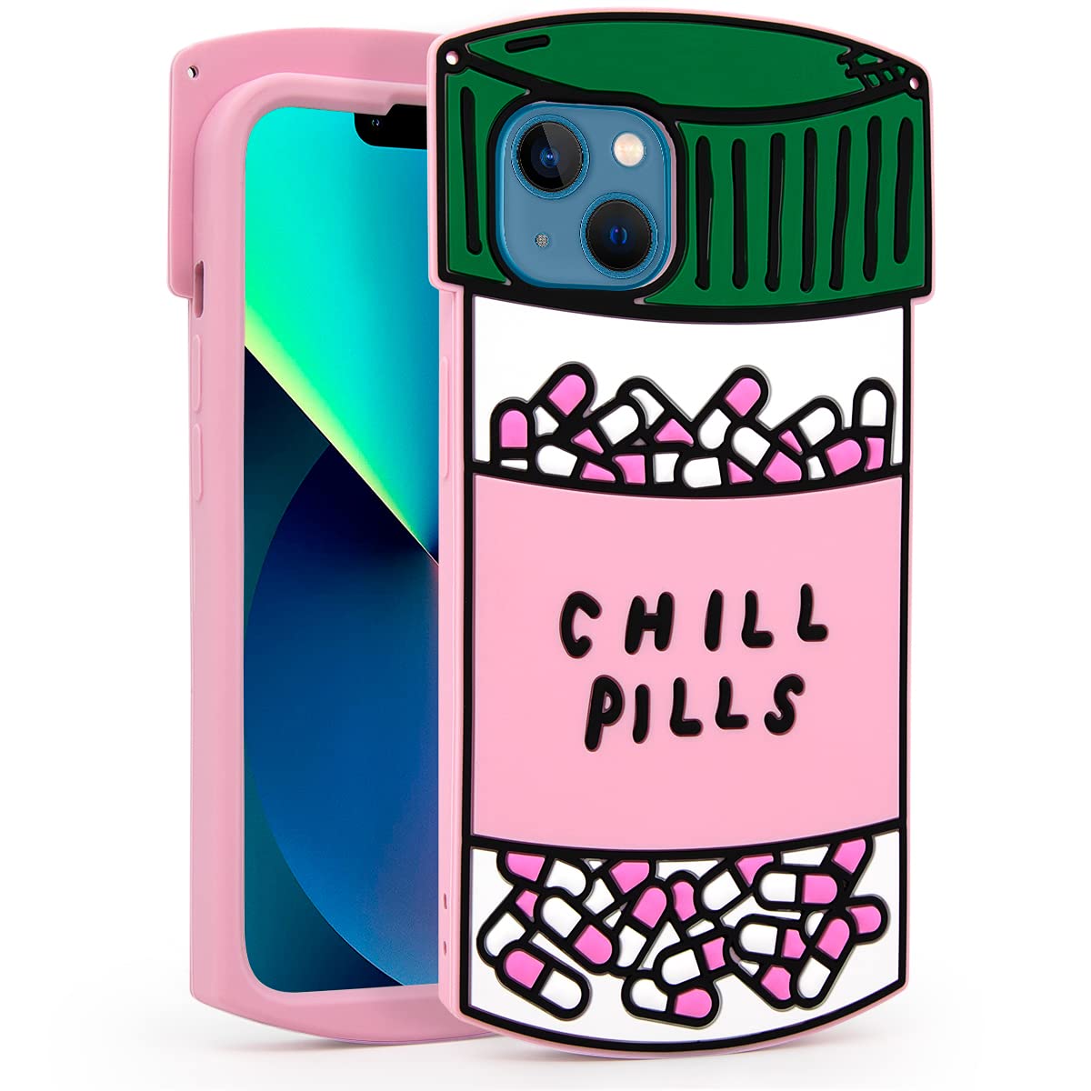 Cute 3D Cartoon Capsule Bottle iPhone 13/14 Case - Soft Silicone Shockproof Cover for Kids, Girls & Women | Perfect for School, Work & Daily Protection